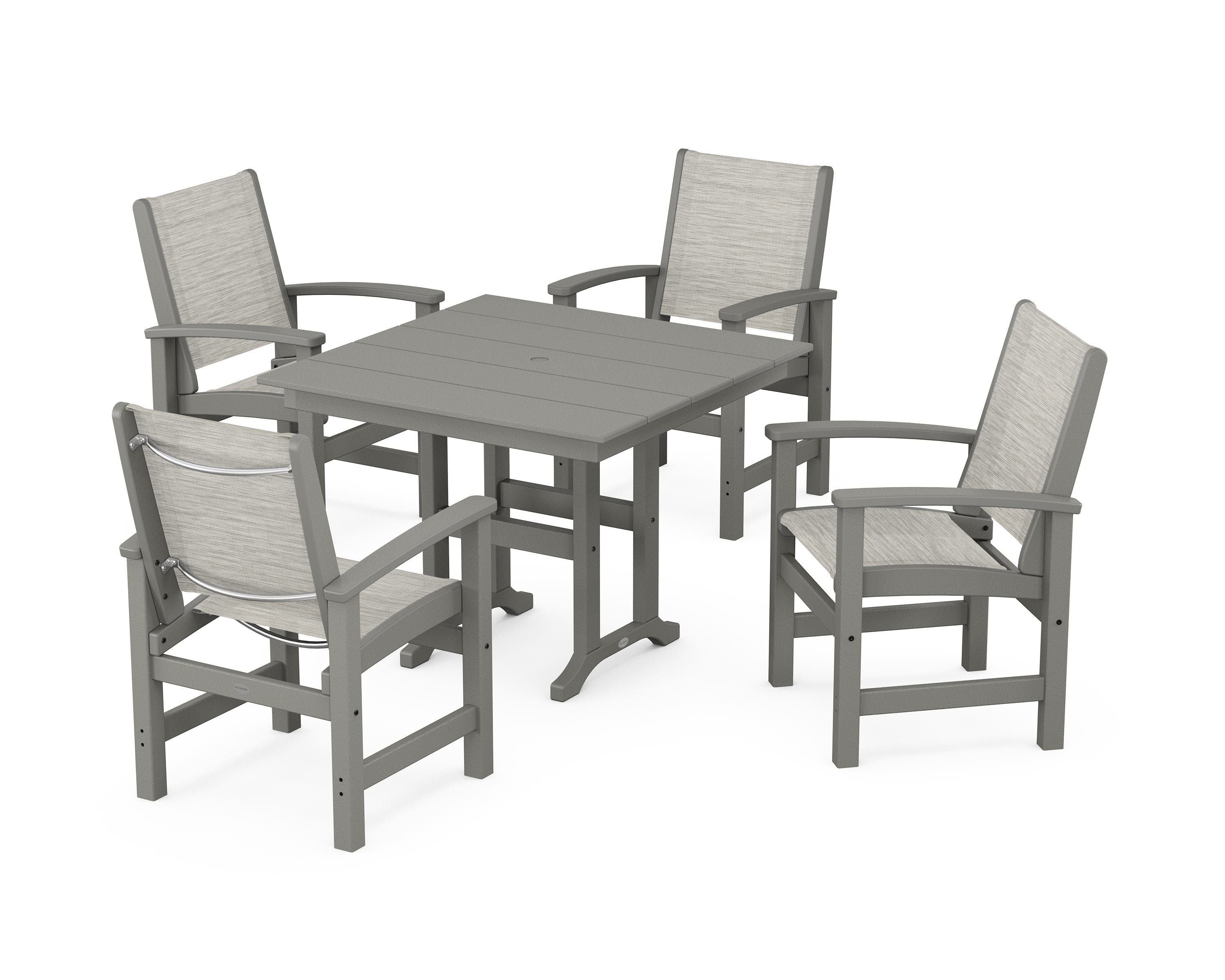 POLYWOOD® Coastal 5-Piece Farmhouse Dining Set in Slate Grey / Birch Sling