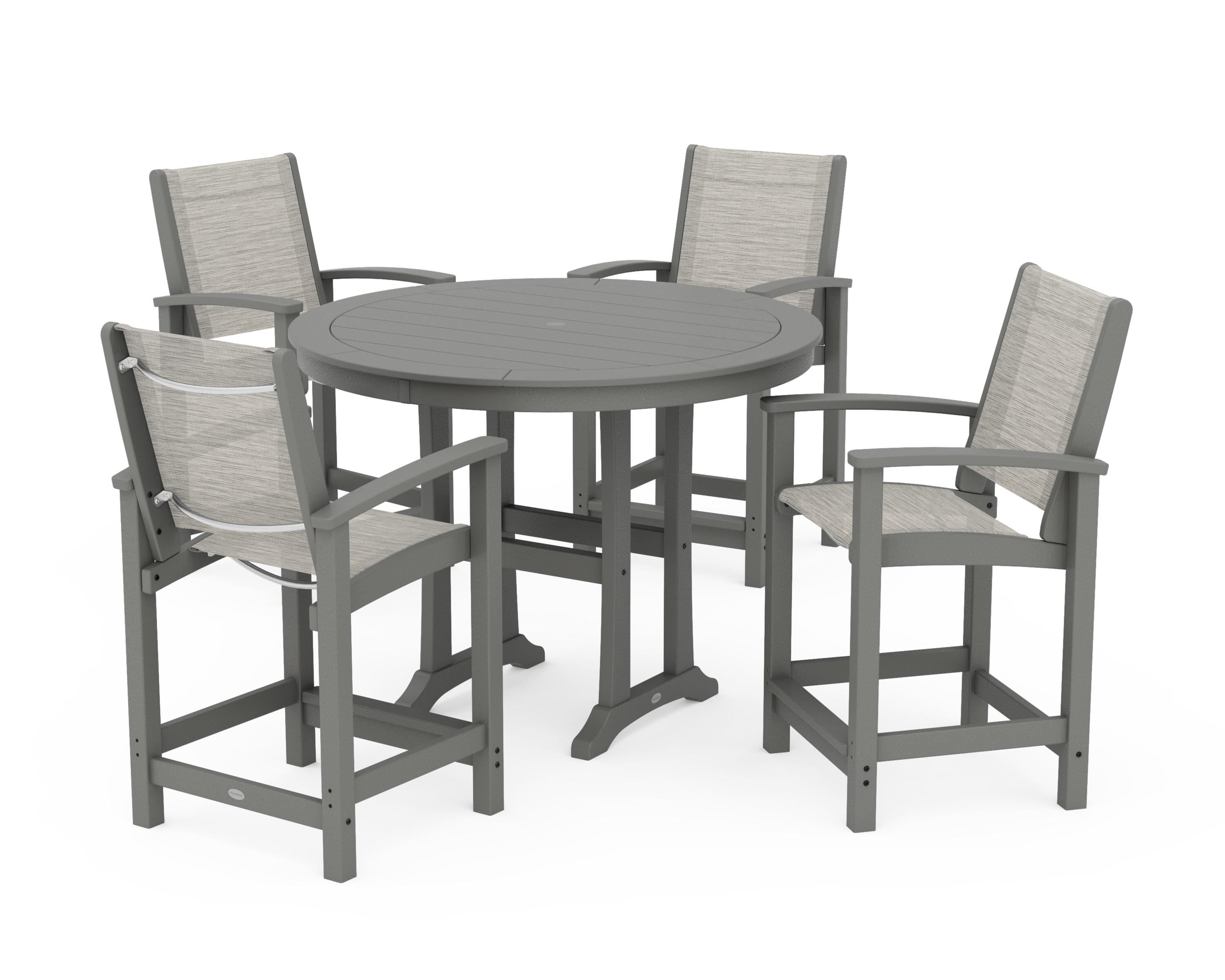 POLYWOOD® Coastal 5-Piece Counter Set in Slate Grey / Birch Sling