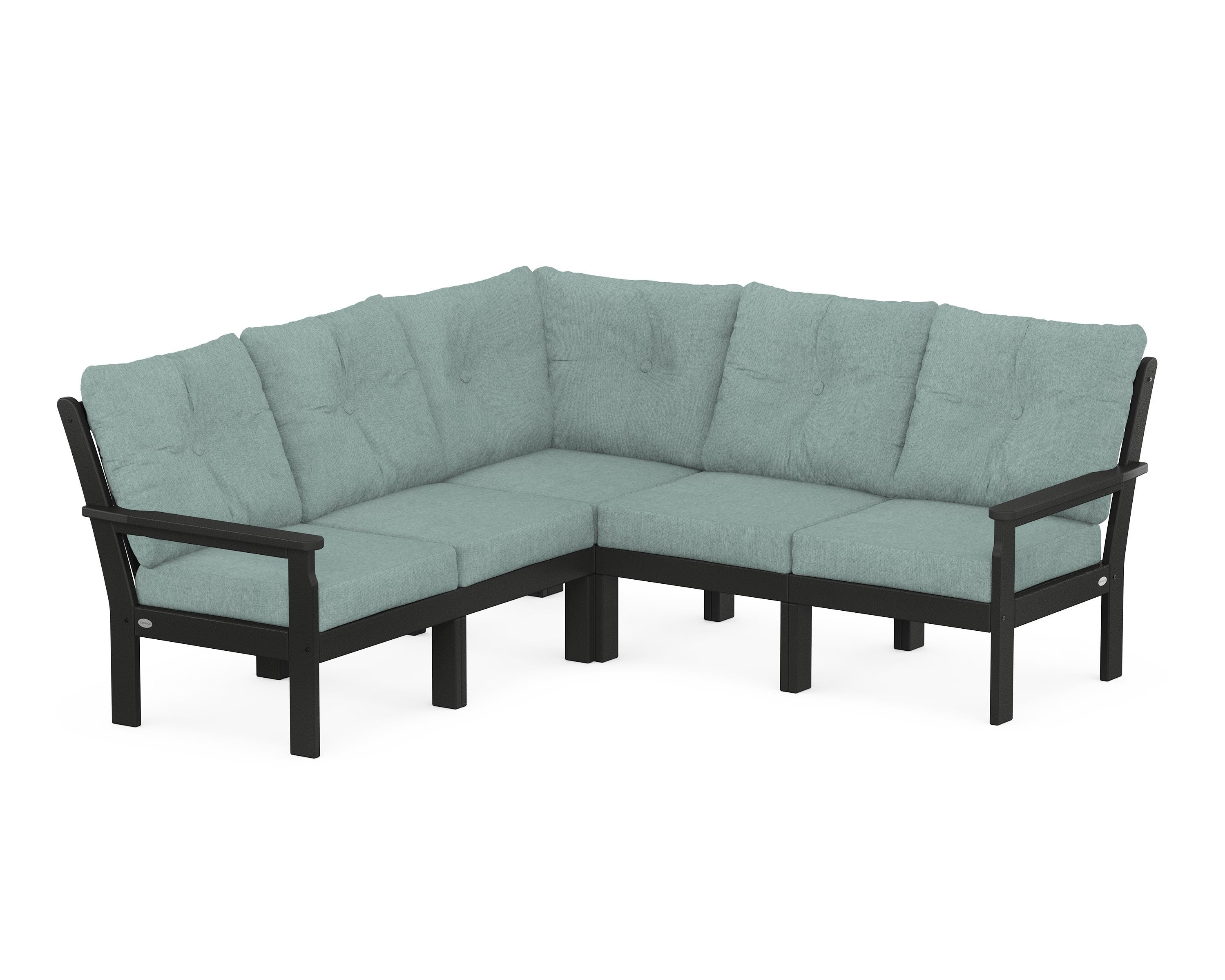 POLYWOOD® Vineyard 5-Piece Sectional in Black / Glacier Spa