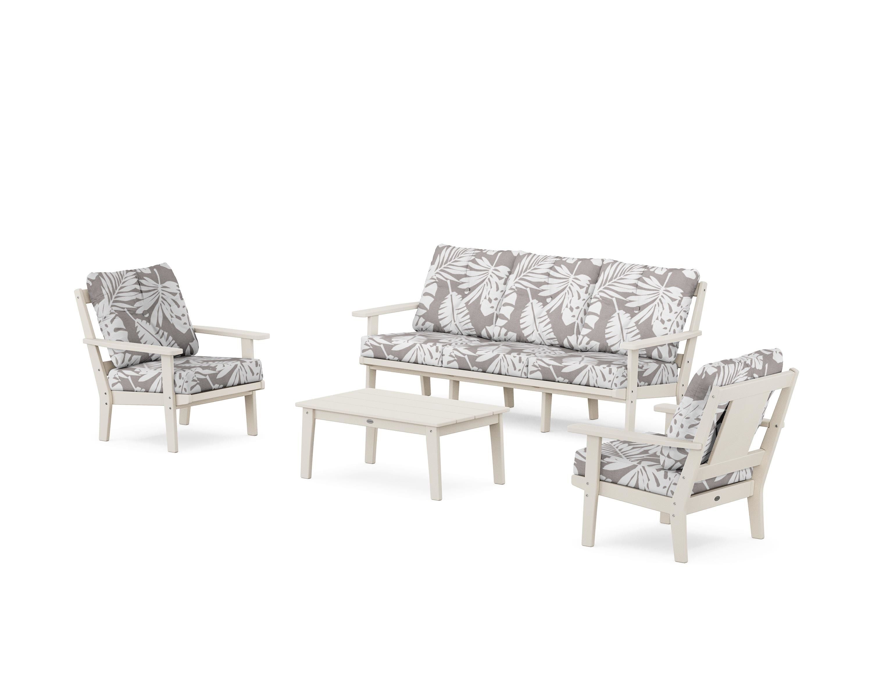 POLYWOOD® Prairie 4-Piece Deep Seating Set with Sofa in Sand / Leaf Grey Mist