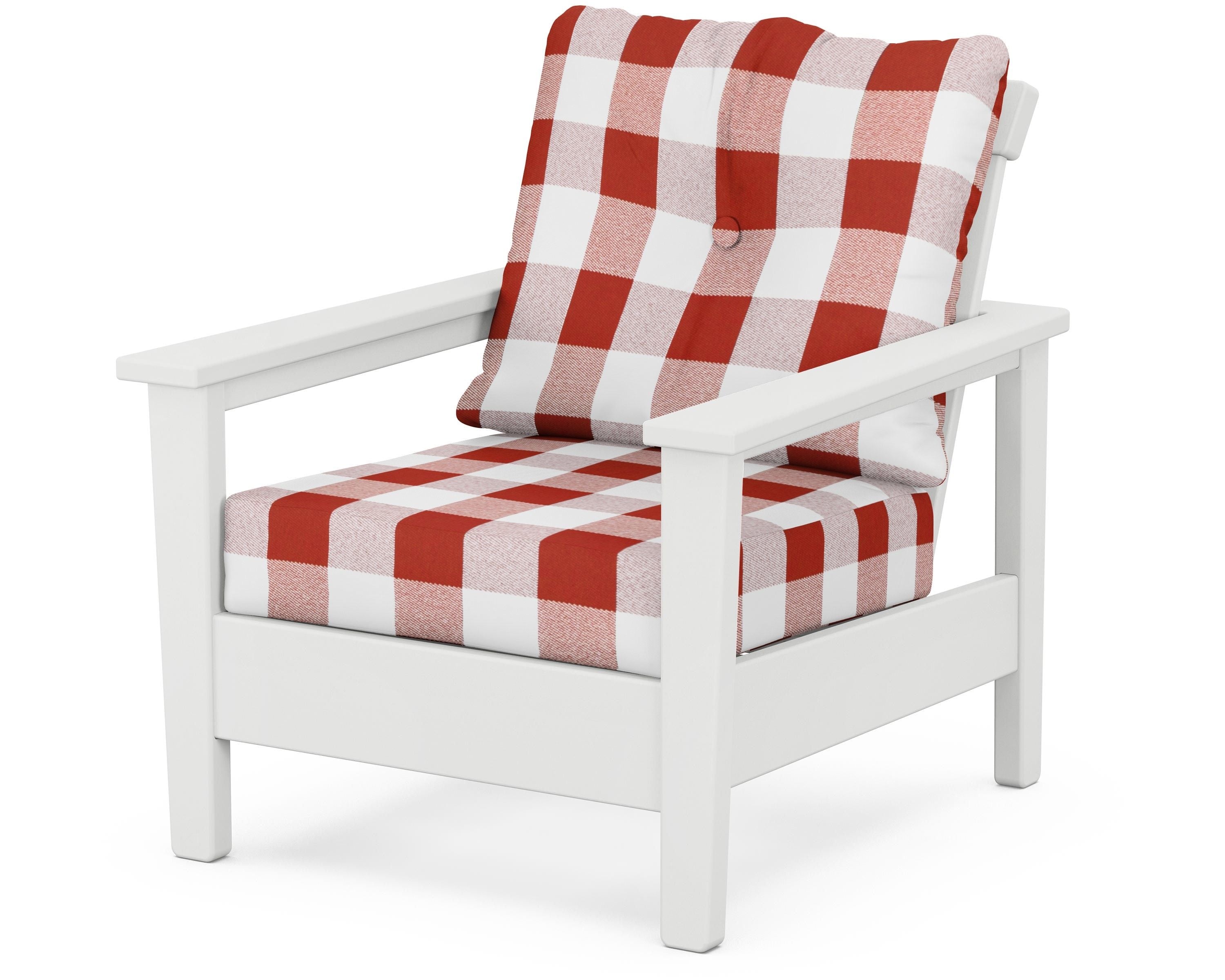 POLYWOOD® Prescott Deep Seating Chair in White / Buffalo Plaid Crimson
