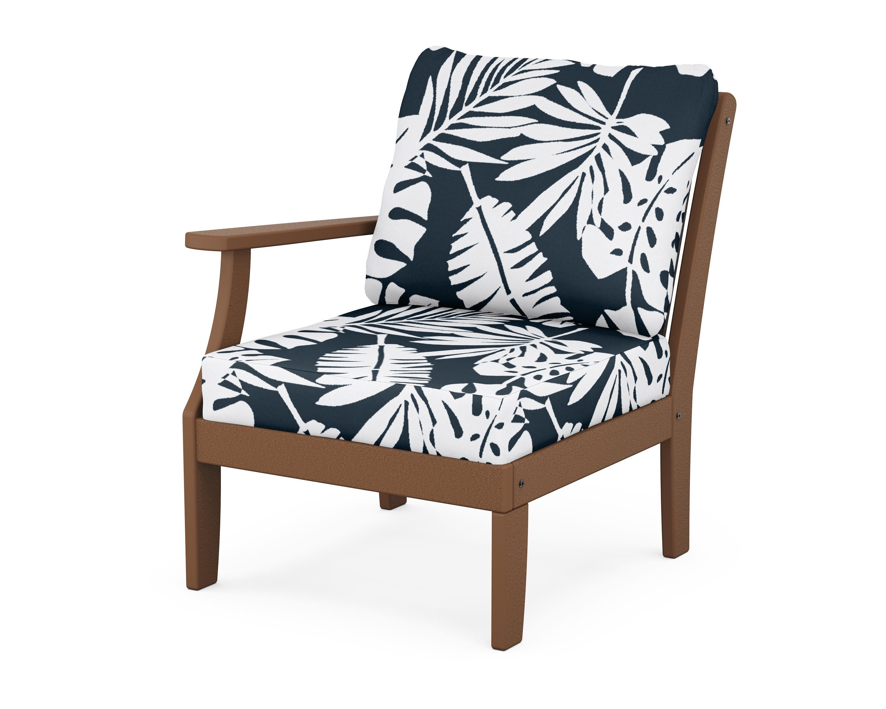 POLYWOOD® Braxton Modular Left Arm Chair in Teak / Leaf Marine Indigo
