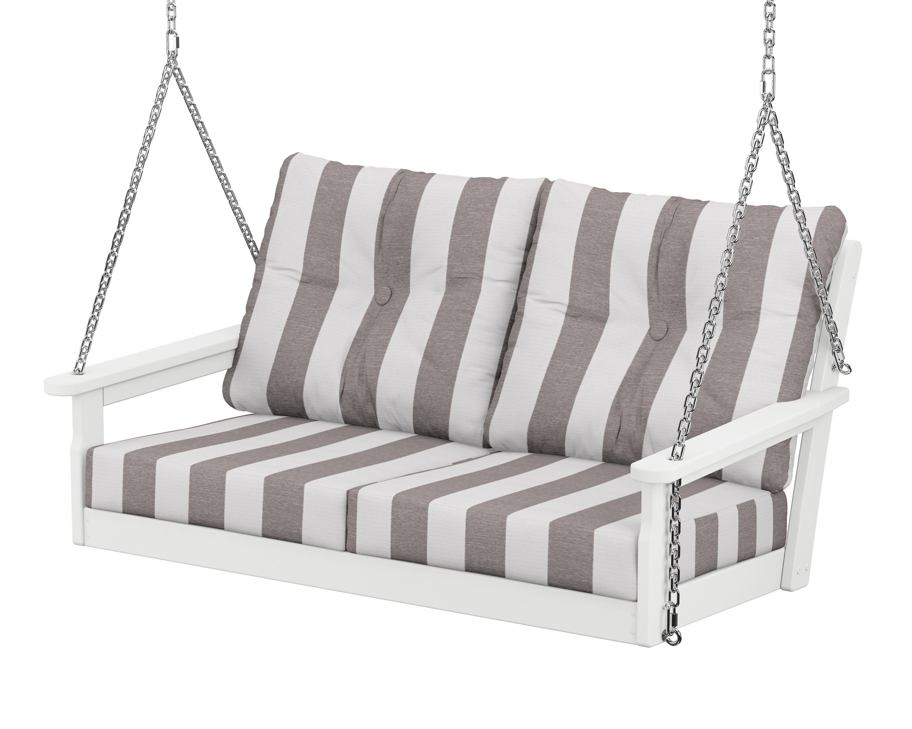 POLYWOOD® Vineyard Deep Seating Swing in White / Cabana Stripe Grey Mist