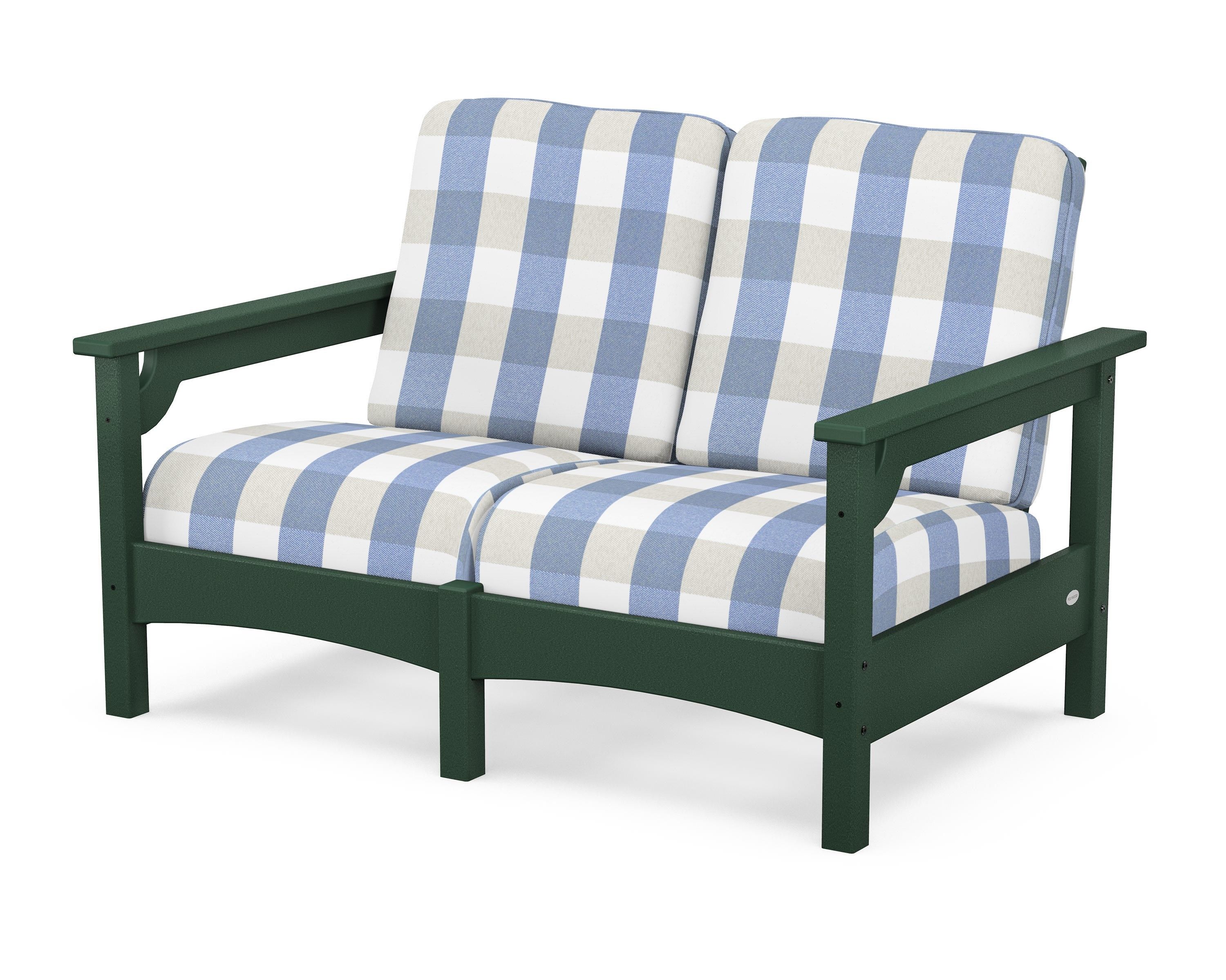 POLYWOOD® Club Loveseat in Green / Buffalo Plaid Sky Blue