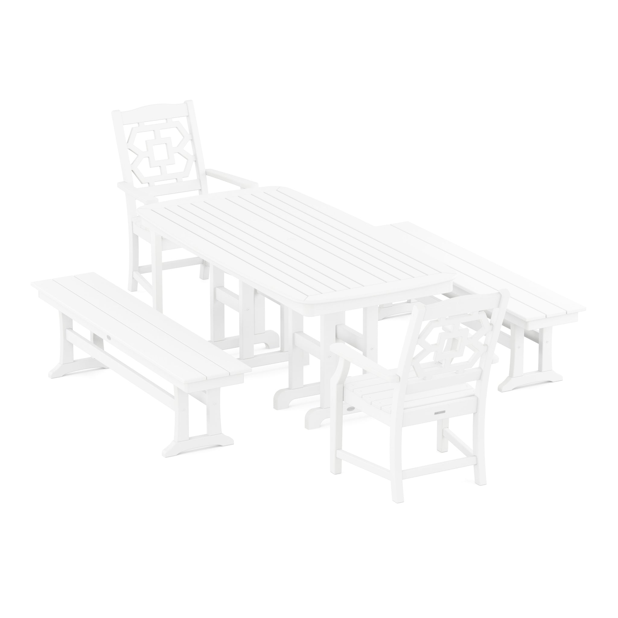 Chinoiserie 5-Piece Dining Set with Benches