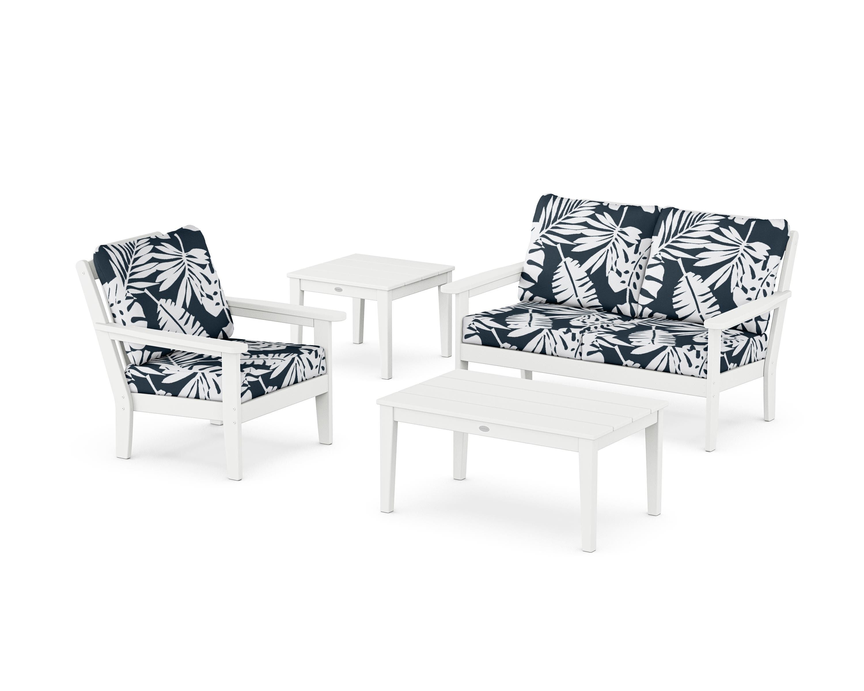 Country Living Wovendale 4-Piece Deep Seating Set in White / Leaf Marine Indigo