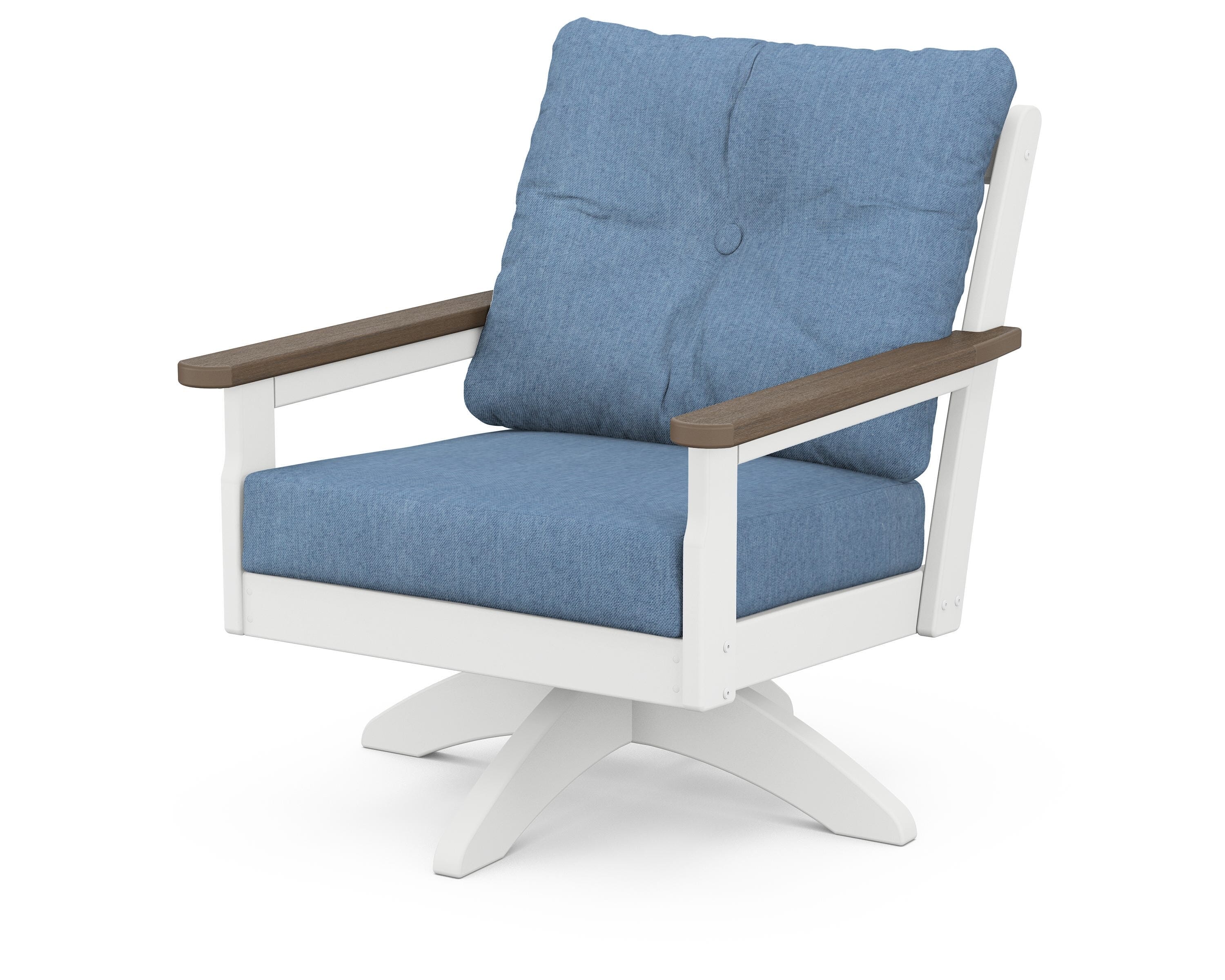 POLYWOOD® Vineyard Deep Seating Swivel Chair in White / Kona / Sky Blue