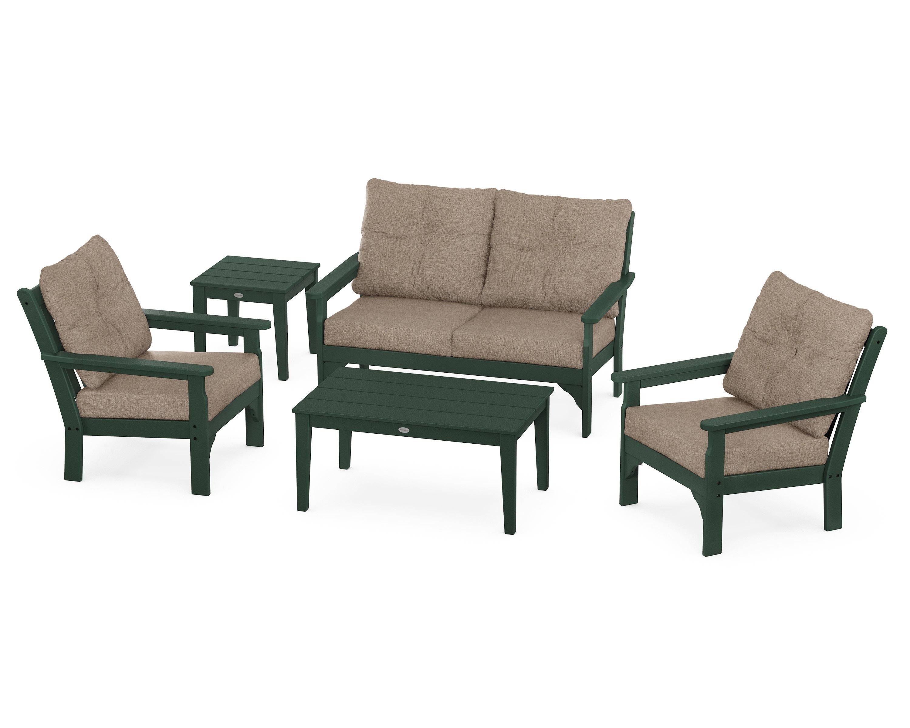 POLYWOOD® Vineyard 5-Piece Deep Seating Set in Green / Spiced Burlap