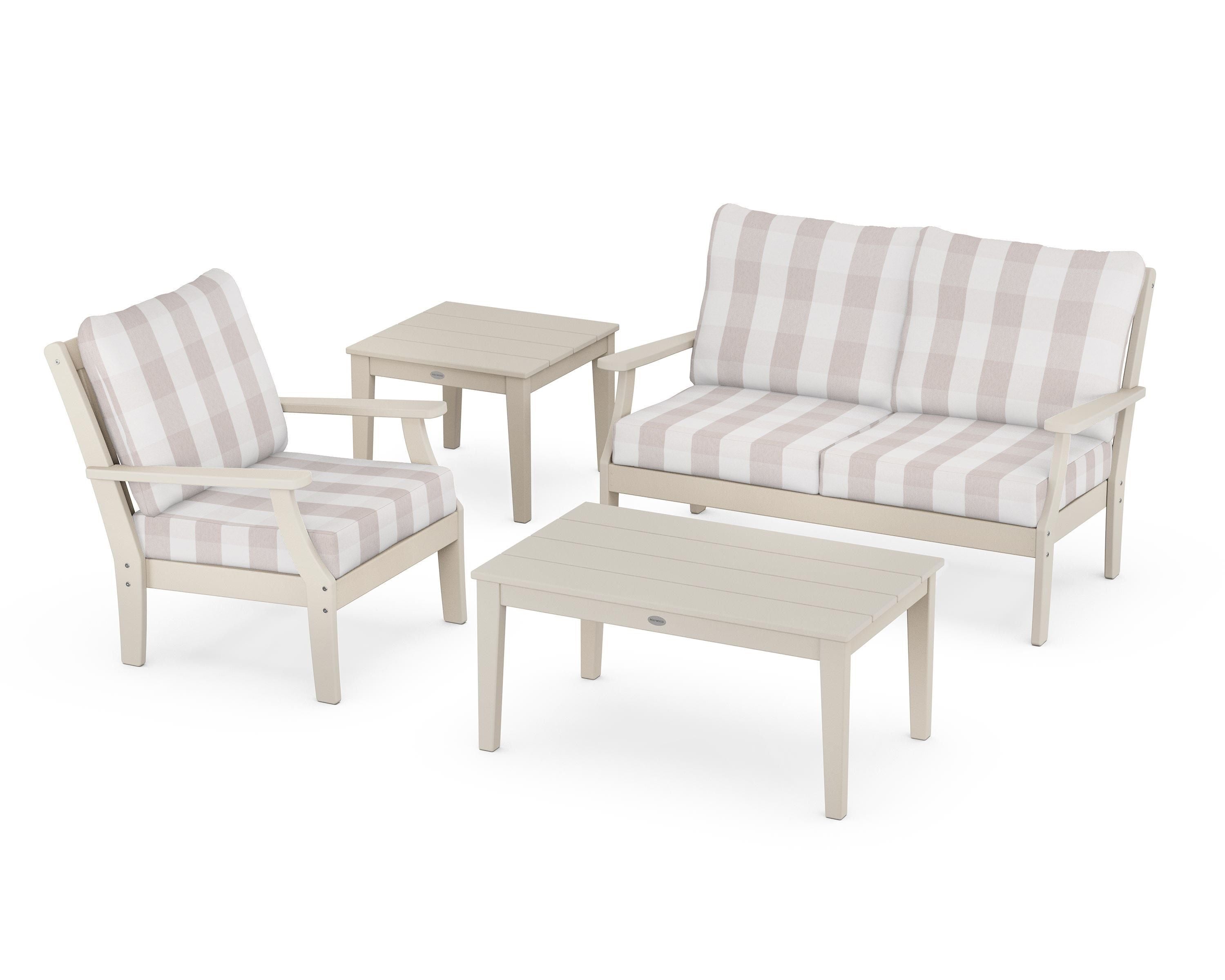 POLYWOOD® Braxton 4-Piece Deep Seating Set in Sand / Buffalo Plaid Dune Burlap