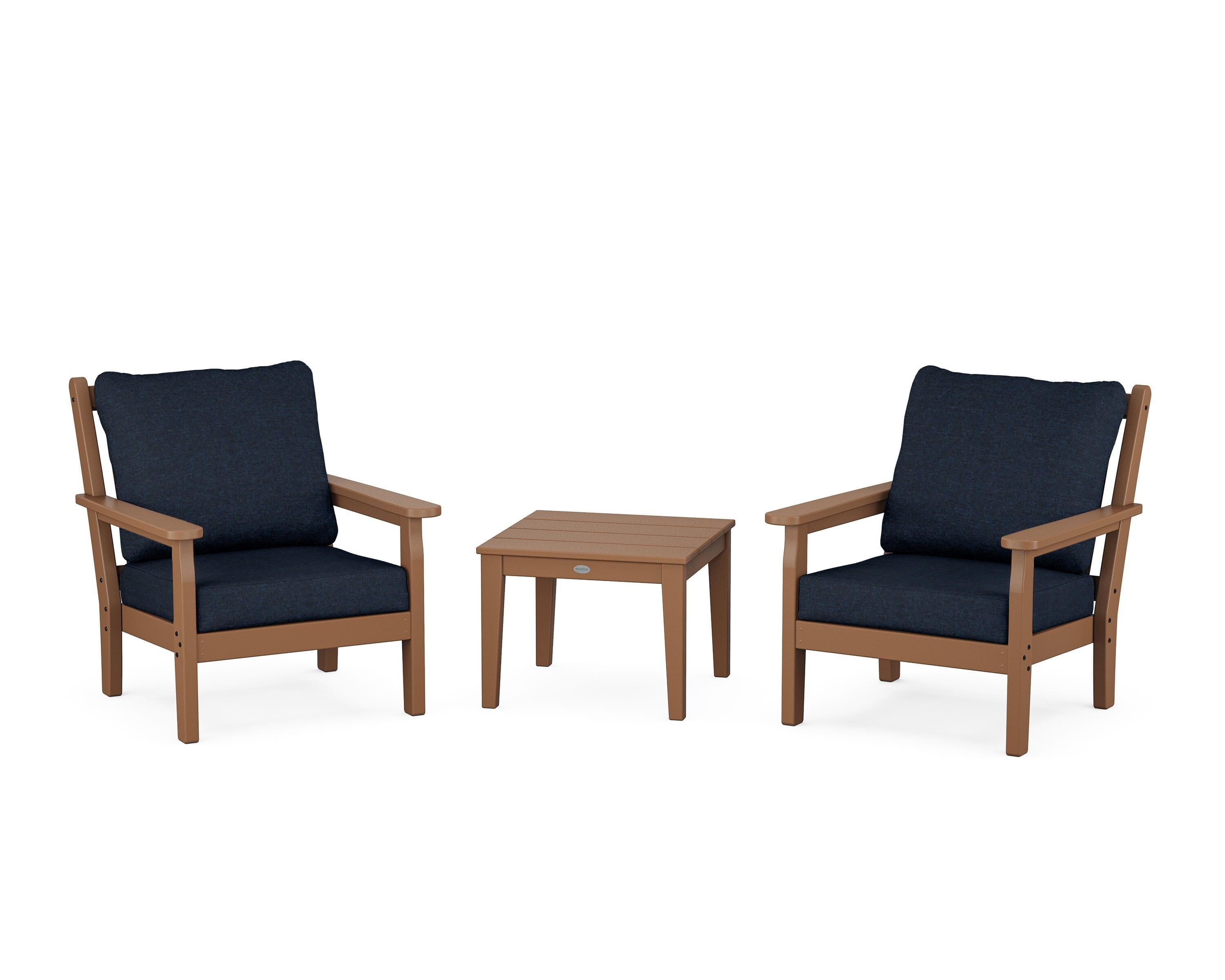 POLYWOOD® Chippendale 3-Piece Deep Seating Set in Teak / Marine Indigo
