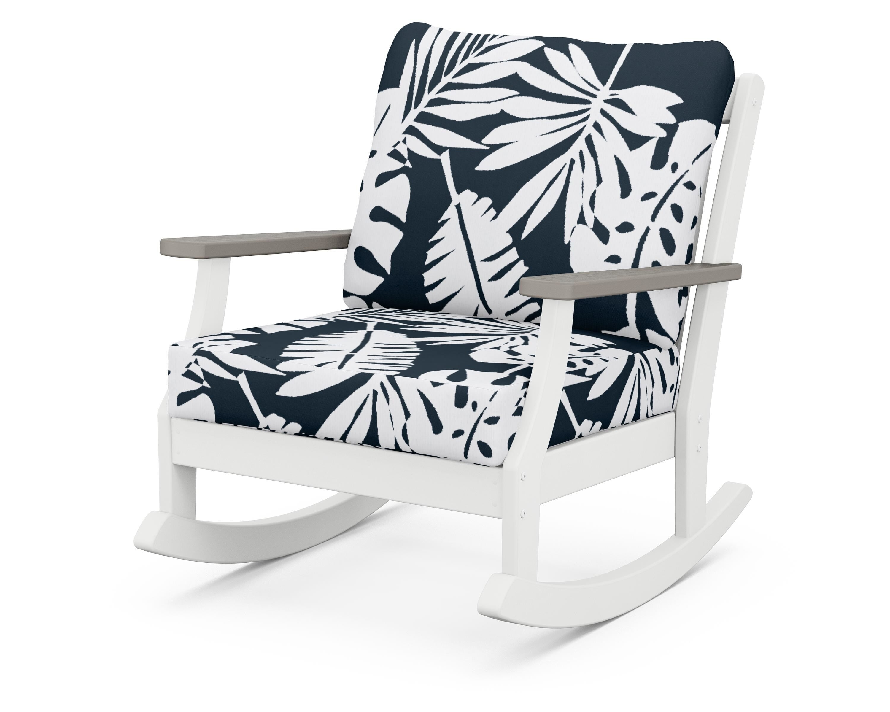 POLYWOOD® Braxton Deep Seating Rocking Chair in White / Driftwood / Leaf Marine Indigo