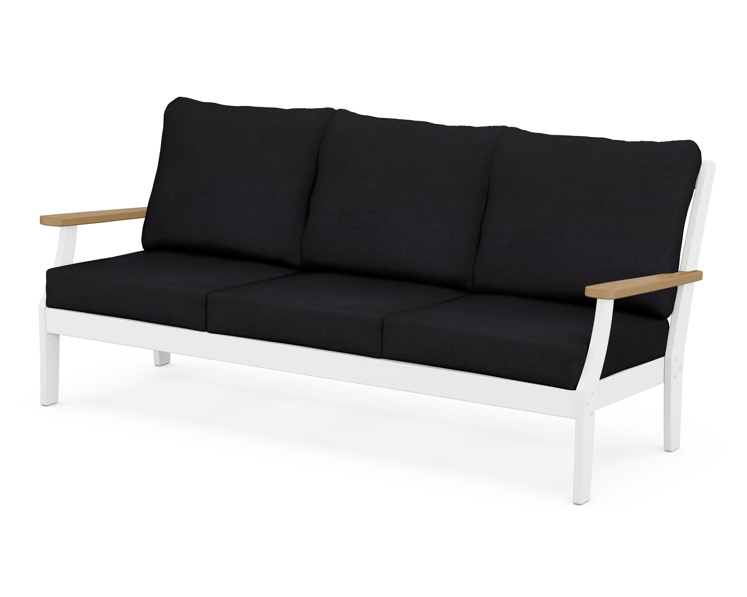 POLYWOOD® Braxton Deep Seating Sofa in White / Natural / Midnight Linen