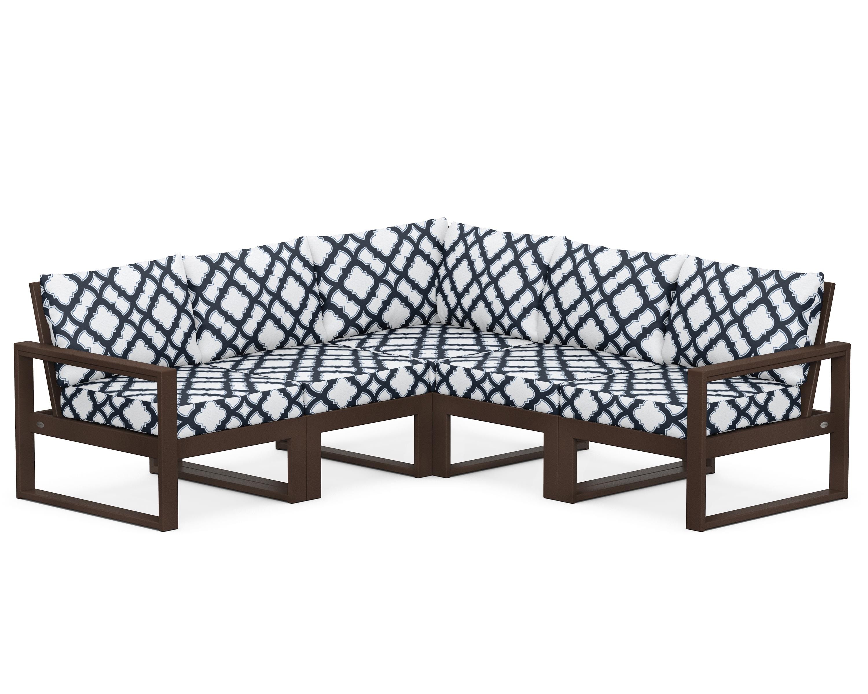 POLYWOOD® EDGE 5-Piece Modular Deep Seating Set in Mahogany / Trellis Marine Indigo