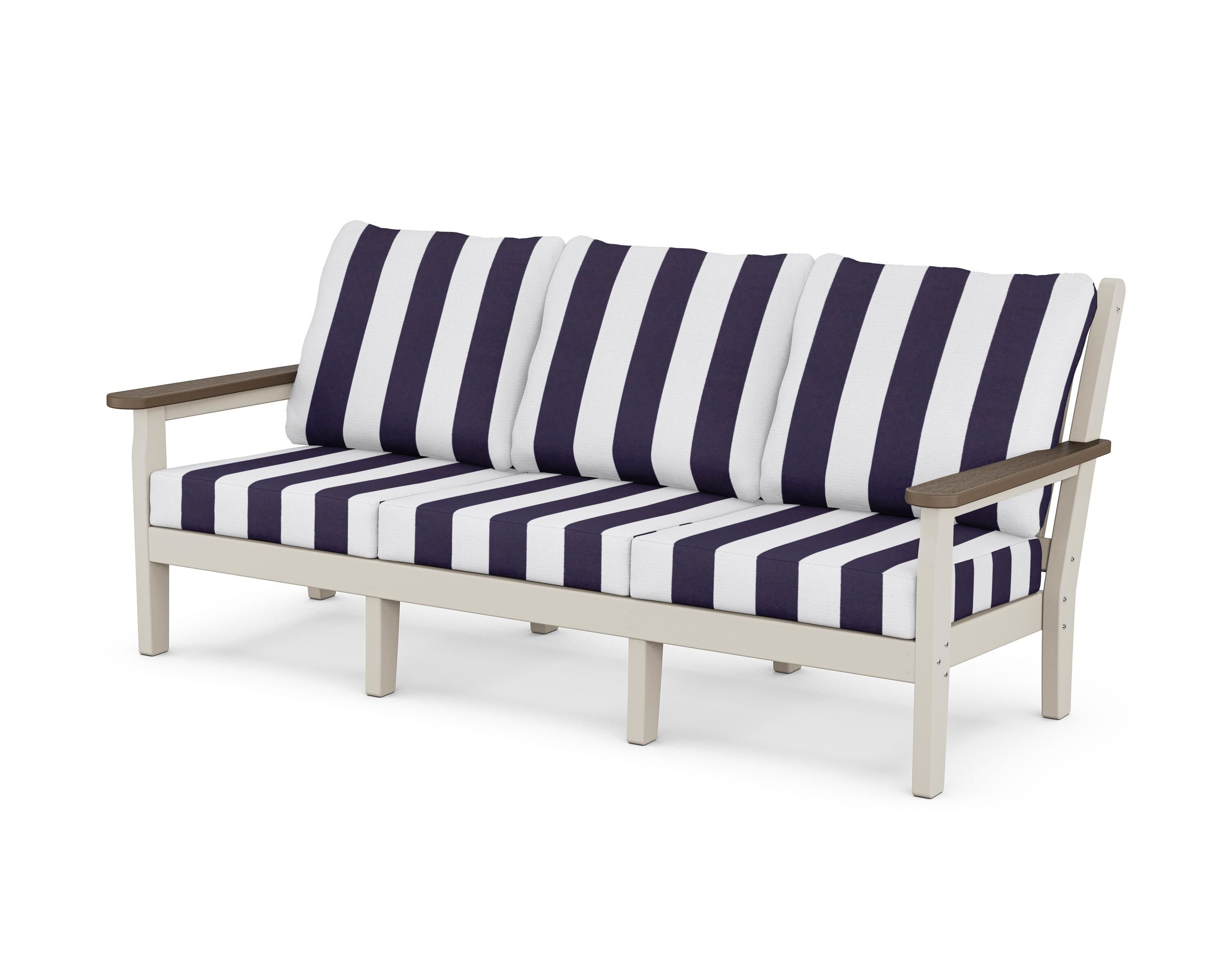 POLYWOOD® Chippendale Deep Seating Sofa in Sand / Kona / Cabana Stripe Navy