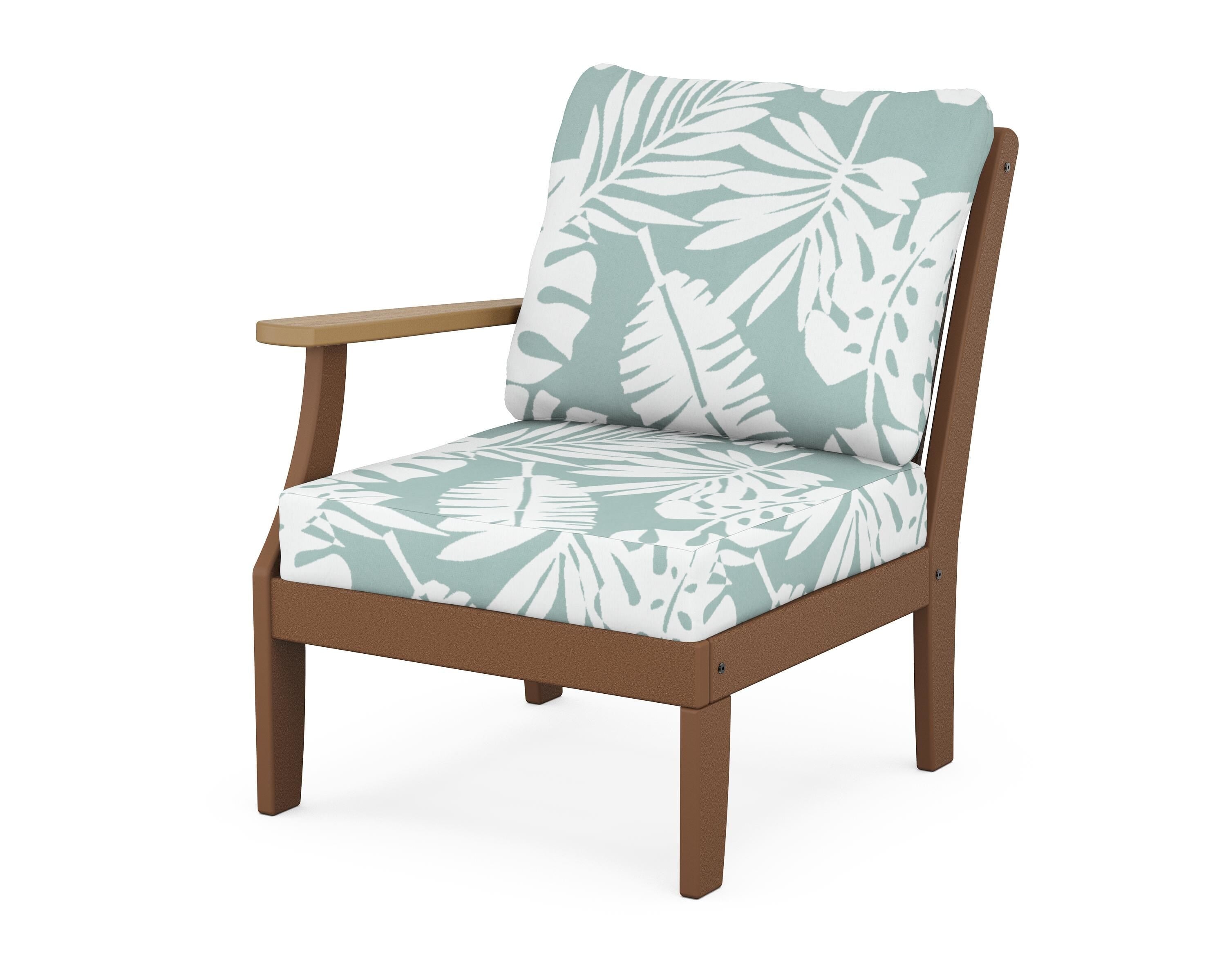 POLYWOOD® Braxton Modular Left Arm Chair in Teak / Natural / Leaf Glacier Spa