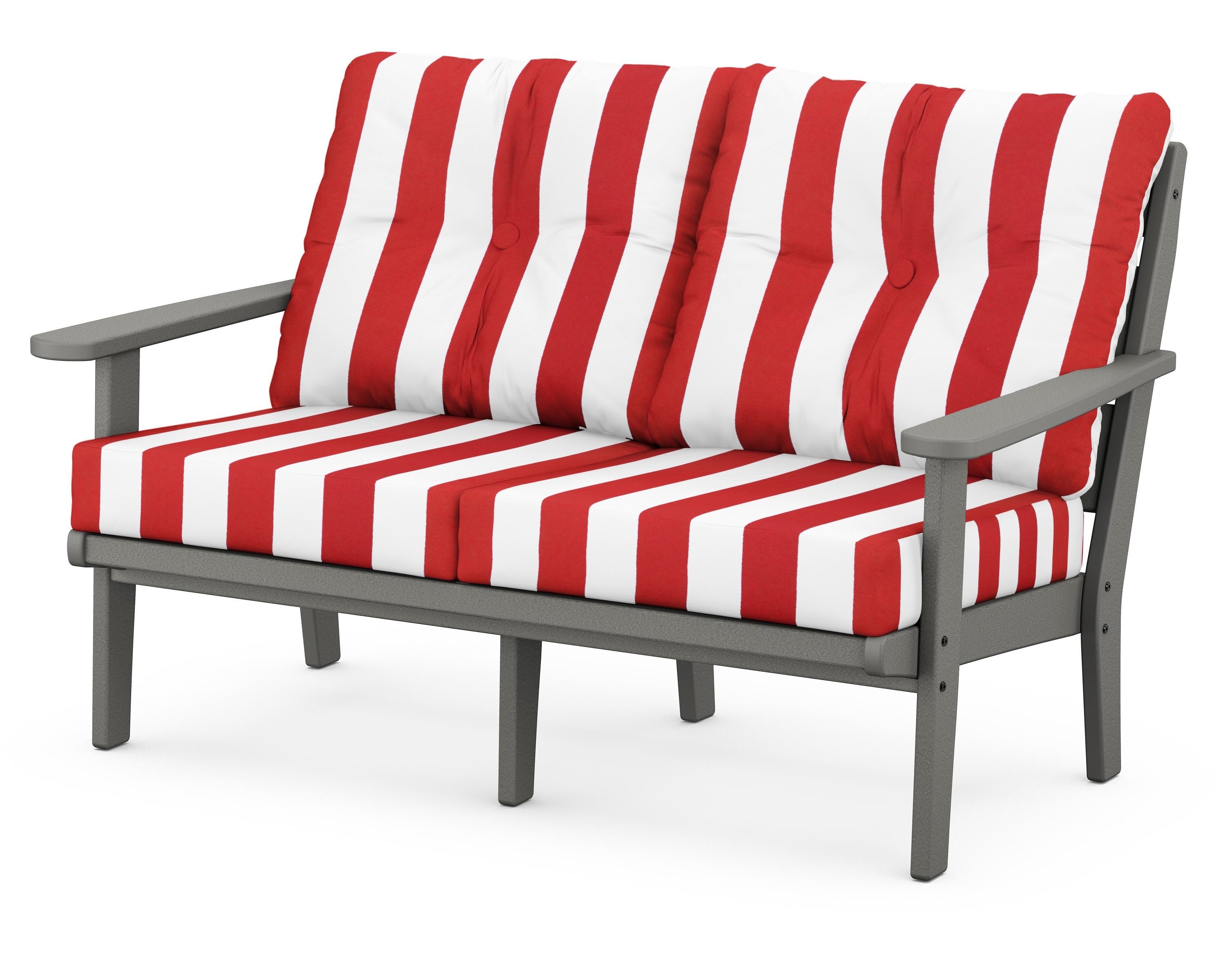 POLYWOOD® Lakeside Deep Seating Loveseat in Slate Grey / Cabana Stripe Crimson
