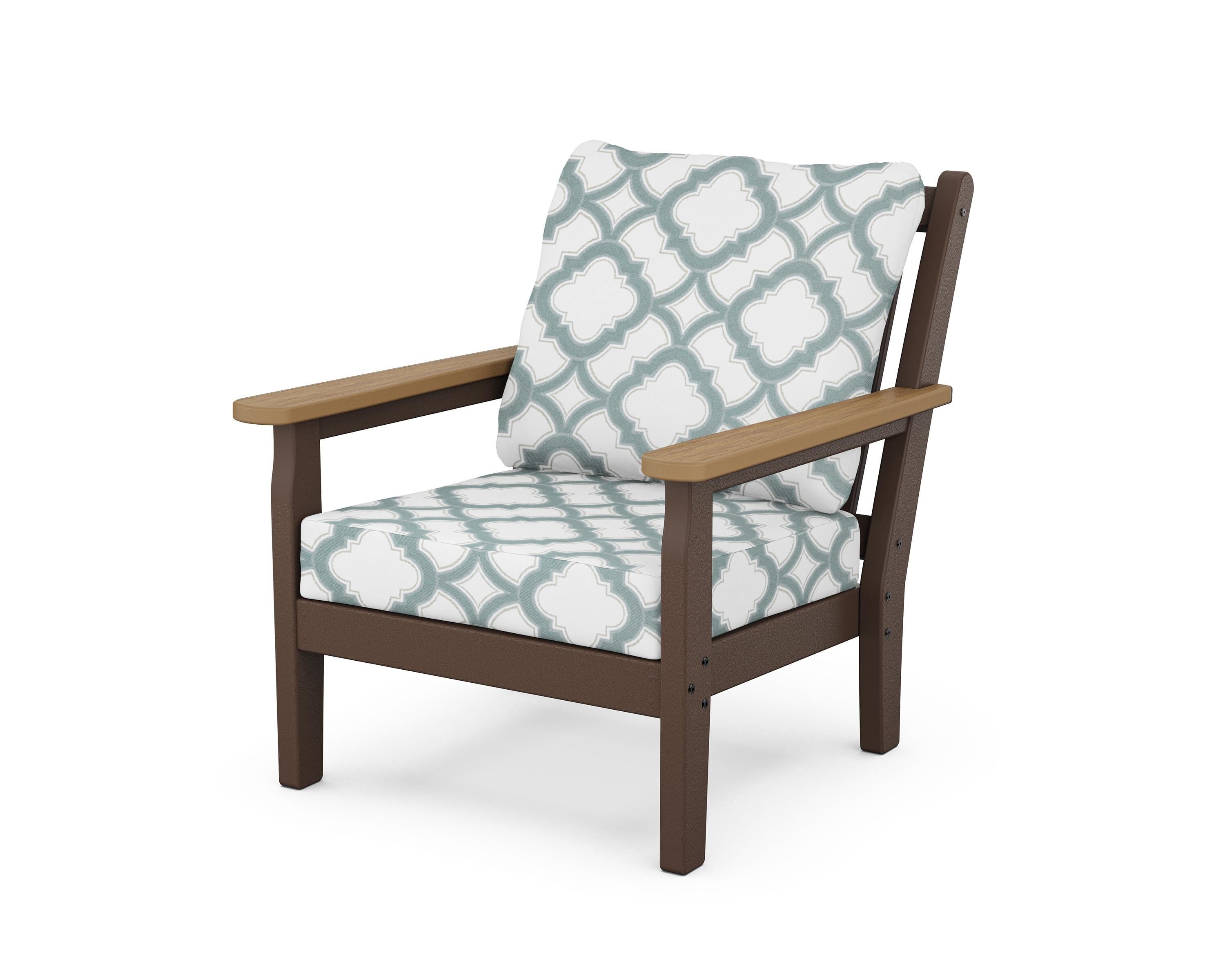 POLYWOOD® Chippendale Deep Seating Chair in Mahogany / Natural / Trellis Glacier Spa