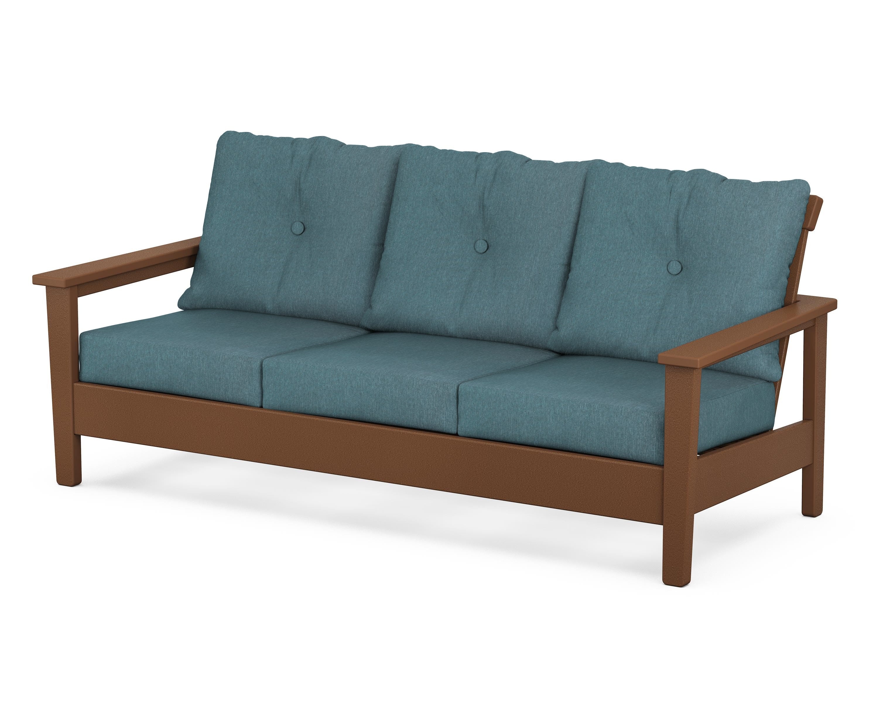 POLYWOOD® Prescott Deep Seating Sofa in Teak / Ocean Teal