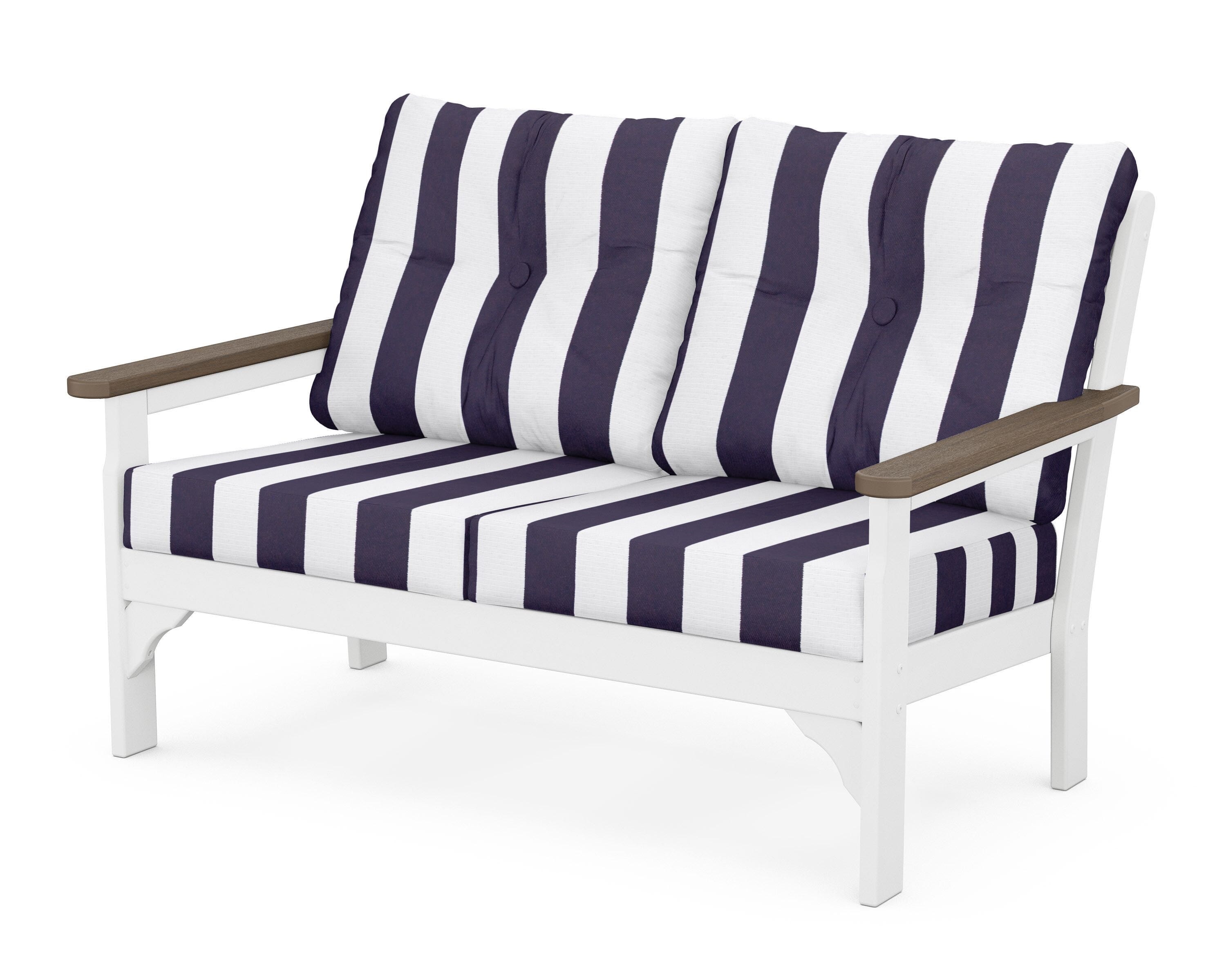 POLYWOOD® Vineyard Deep Seating Loveseat in White / Kona / Cabana Stripe Navy