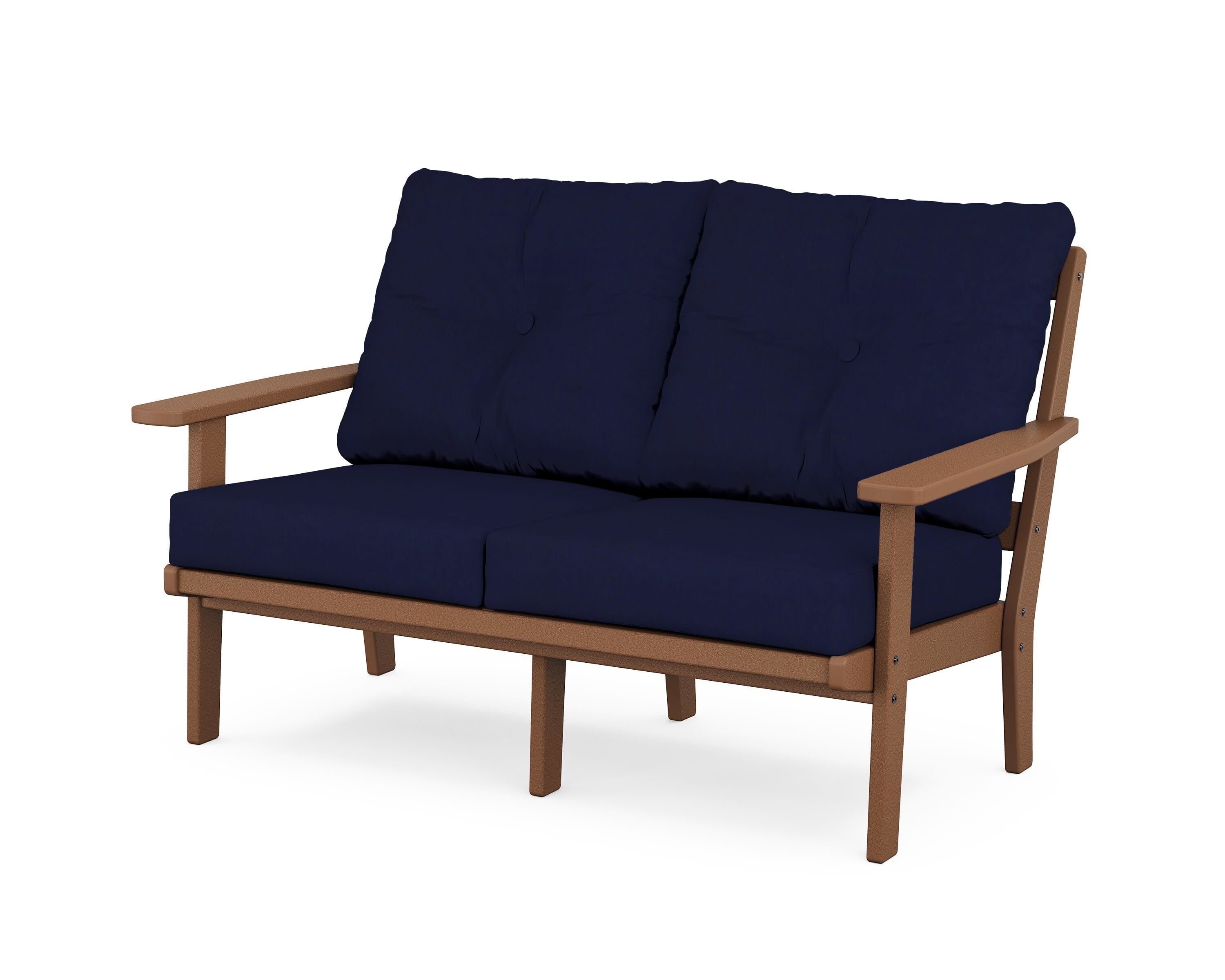 POLYWOOD® Oxford Deep Seating Loveseat in Teak / Navy