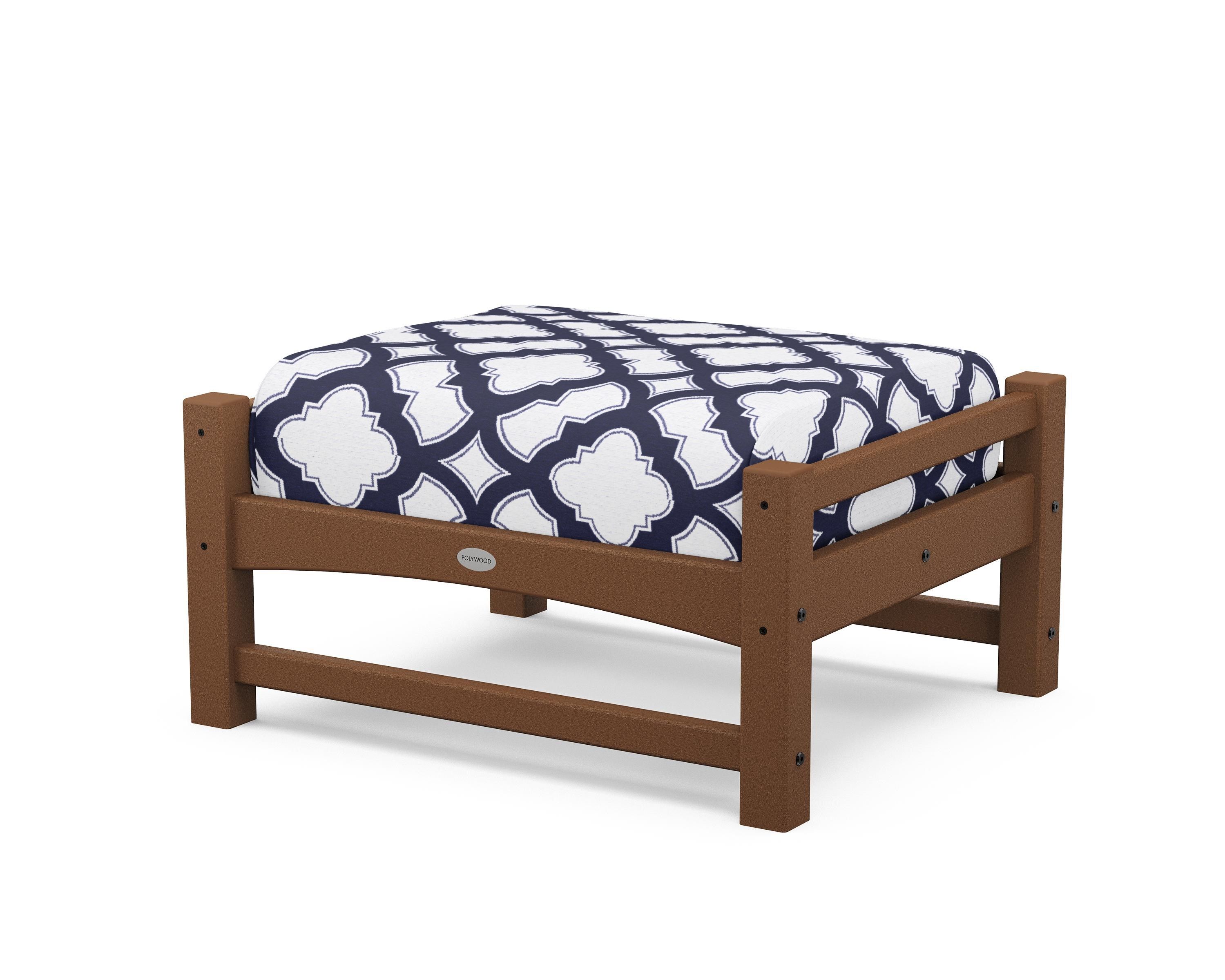 POLYWOOD® Club Ottoman in Teak / Trellis Navy