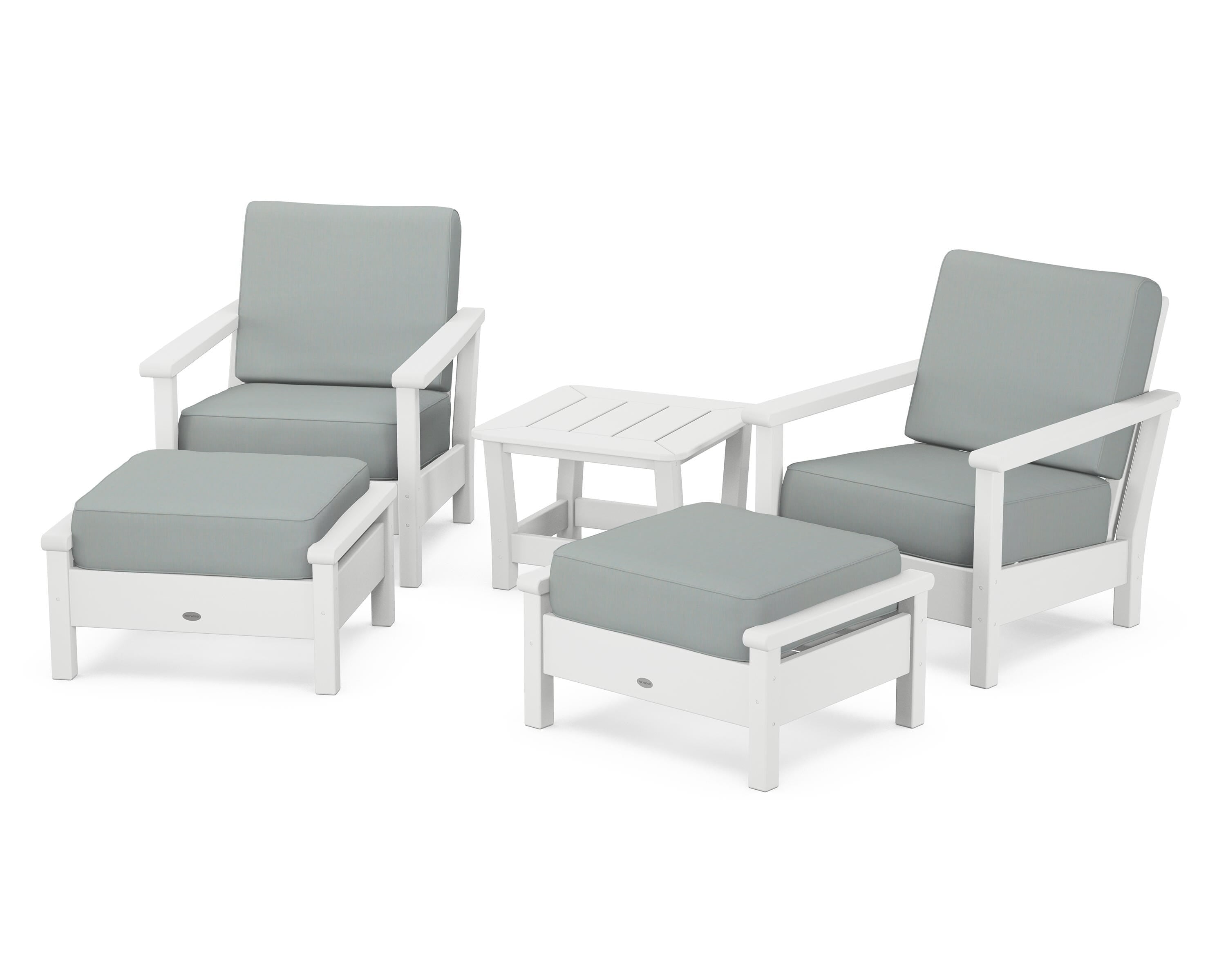 POLYWOOD® Harbour 5-Piece Deep Seating Chair Set in White / Spa