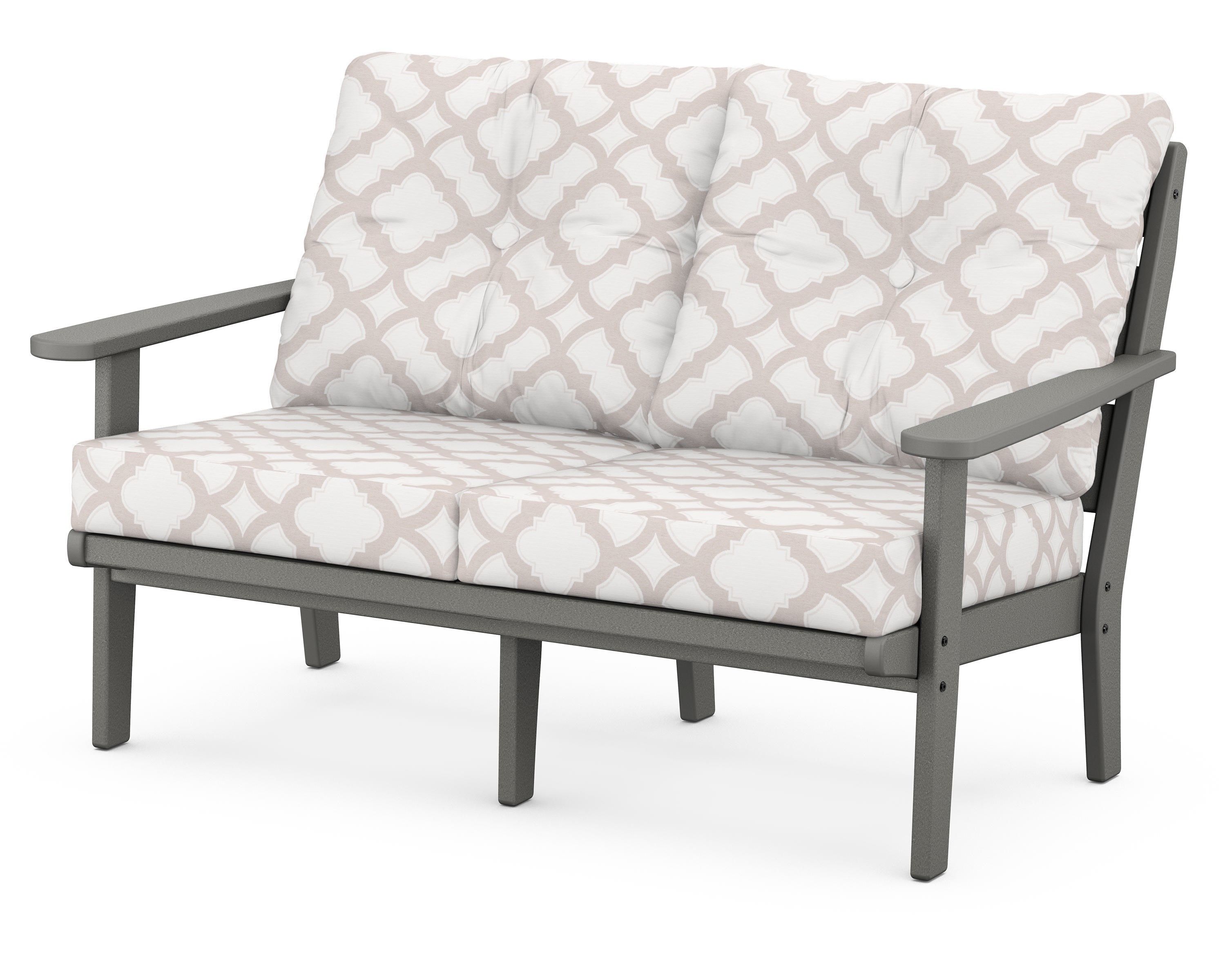 POLYWOOD® Lakeside Deep Seating Loveseat in Slate Grey / Trellis Dune Burlap