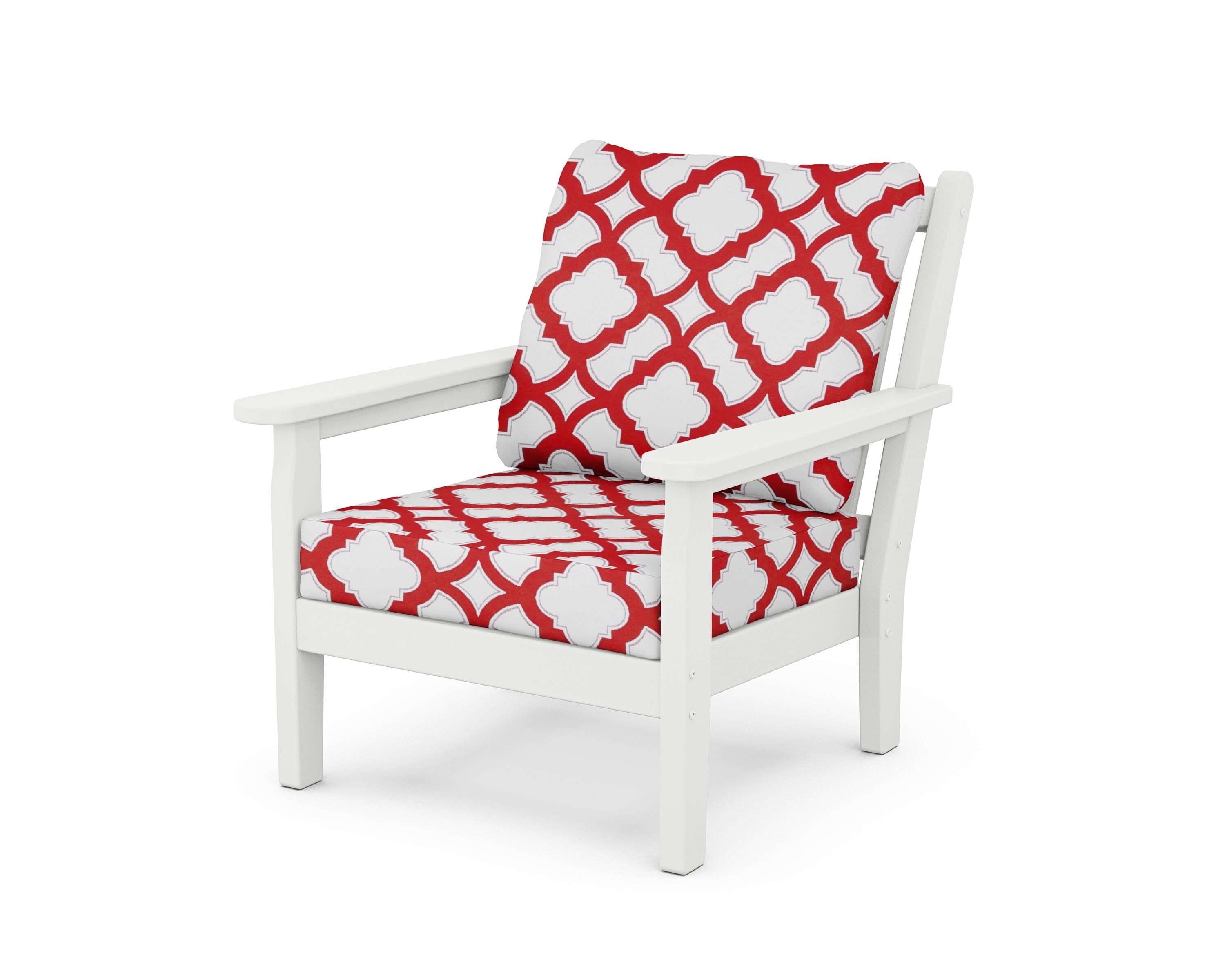 POLYWOOD® Chippendale Deep Seating Chair in White / Trellis Crimson