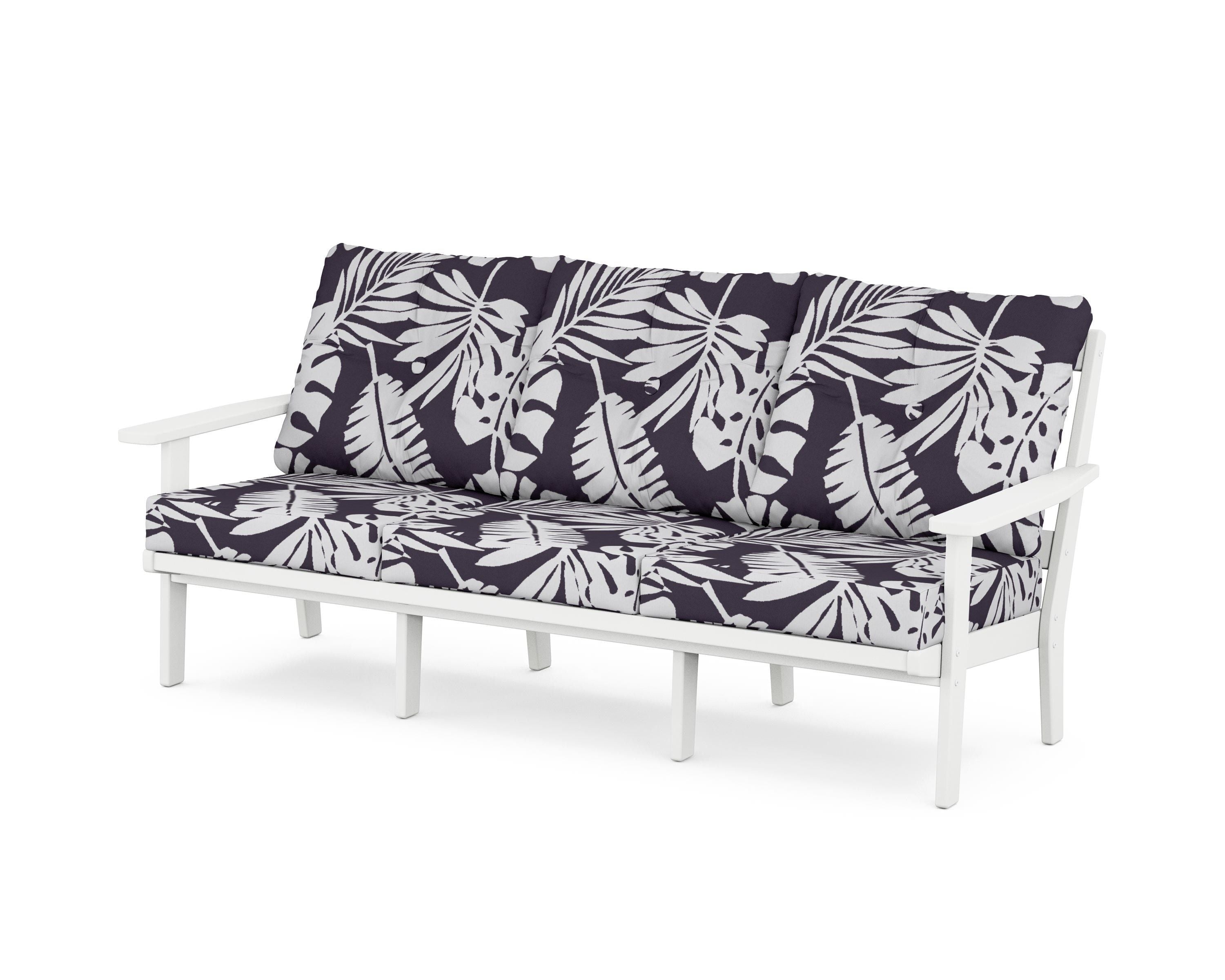 POLYWOOD® Prairie Deep Seating Sofa in White / Leaf Navy