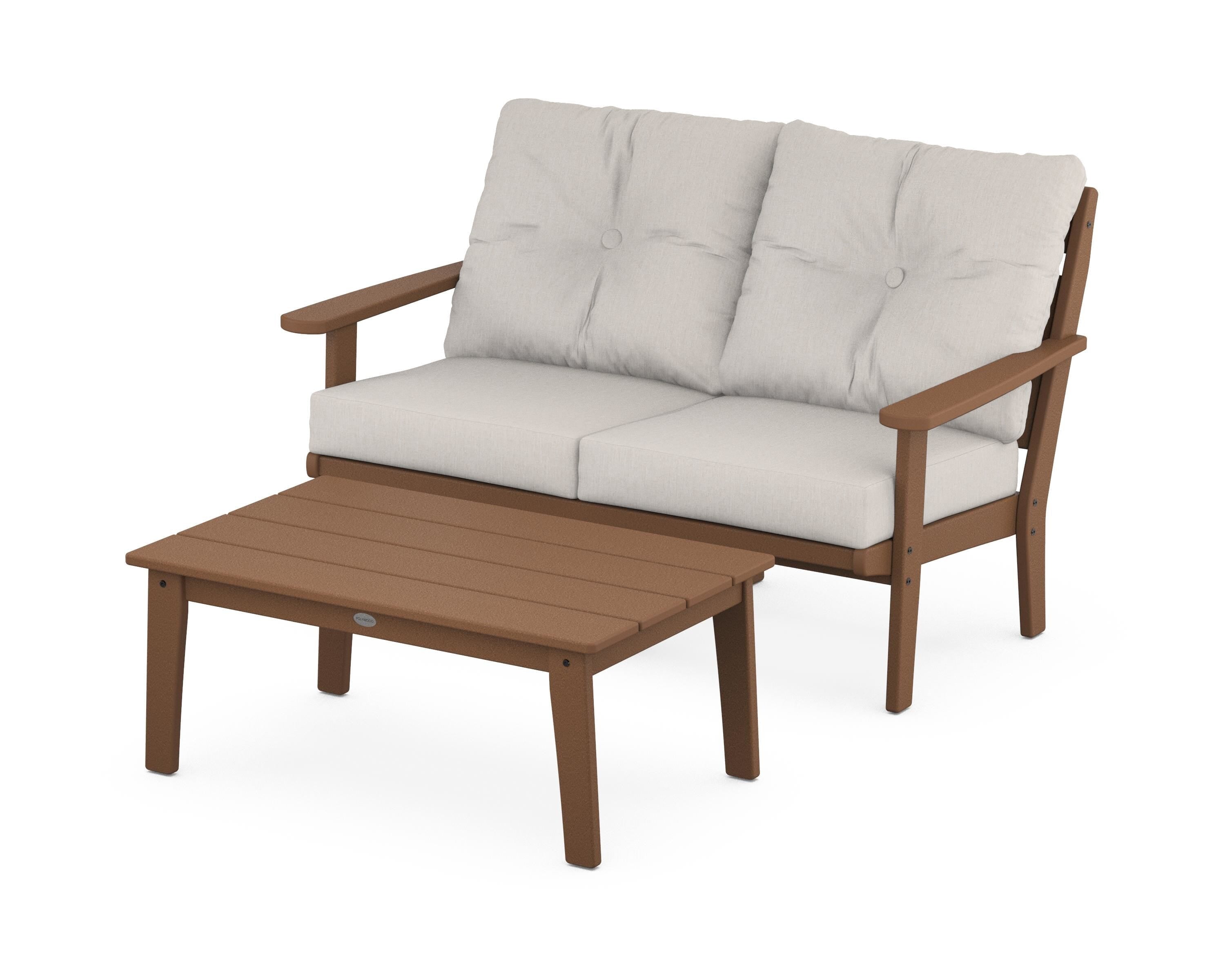 POLYWOOD® Lakeside 2-Piece Lounge Loveseat Set in Teak / Cast Ash