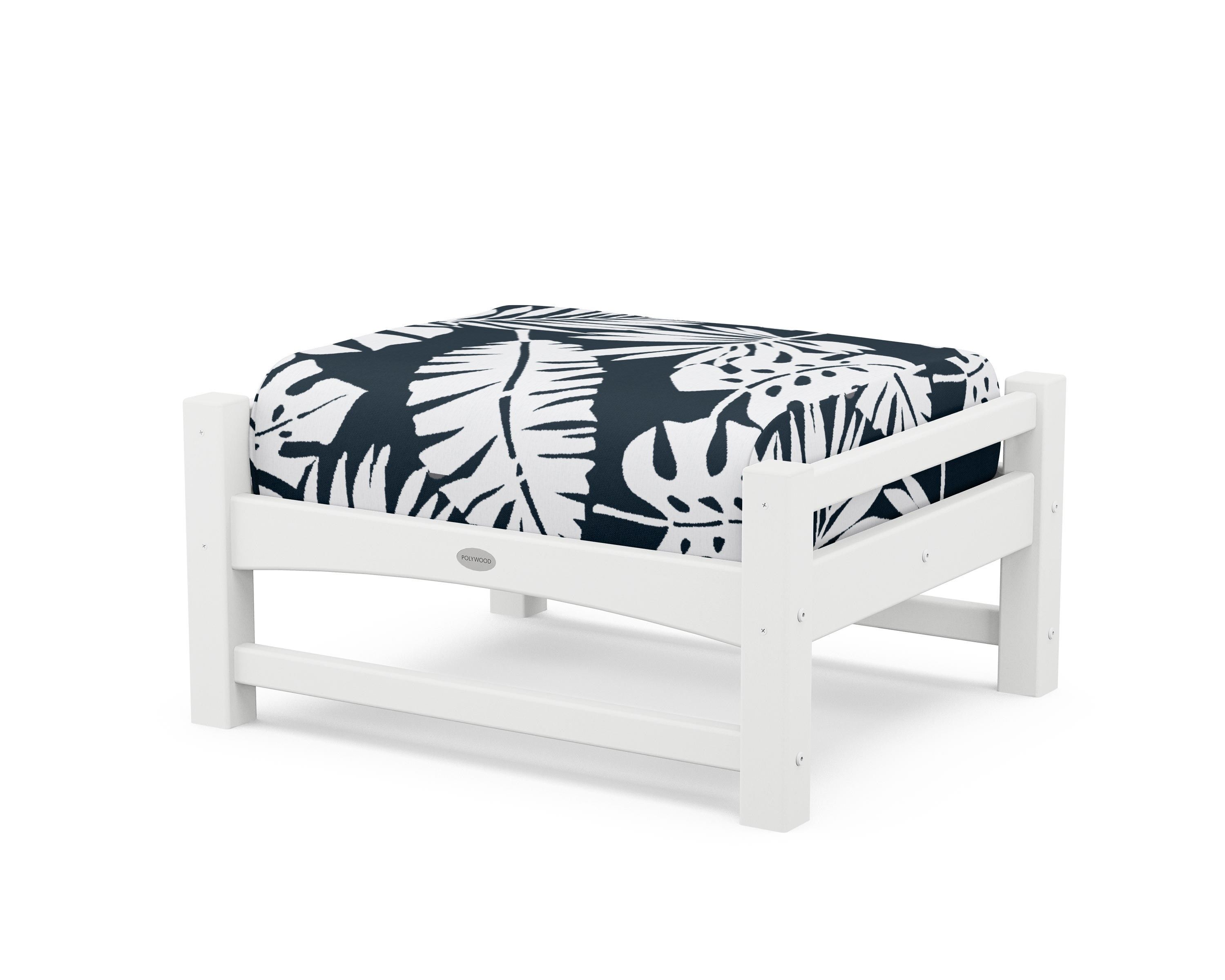 POLYWOOD® Club Ottoman in White / Leaf Marine Indigo