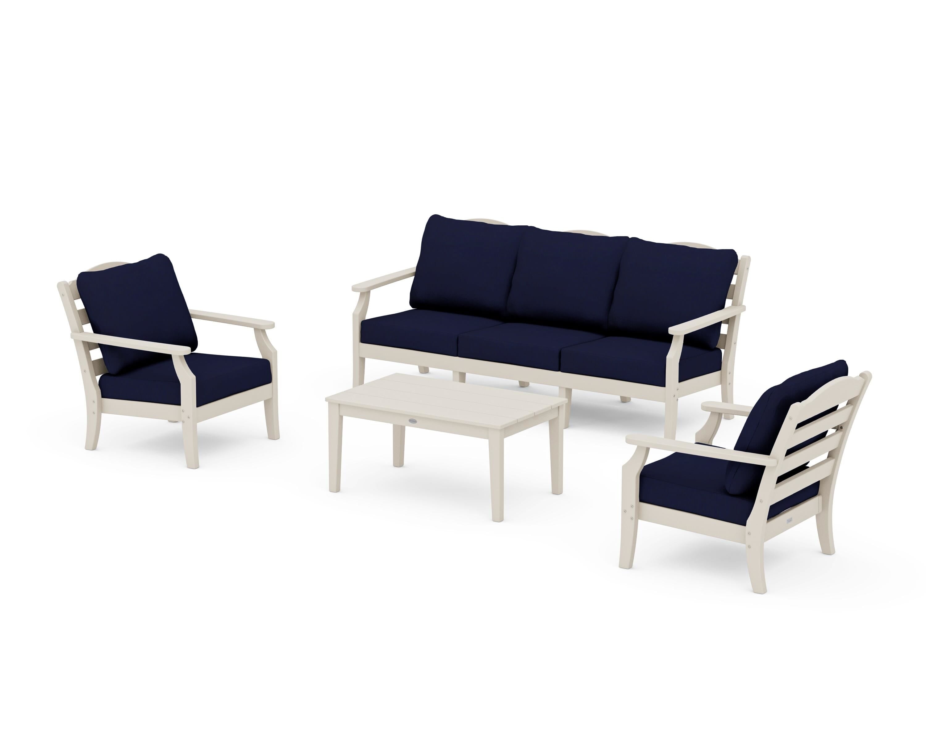 Draper James™ by POLYWOOD® Savannah 4-Piece Deep Seating Set with Sofa in Sand / Navy