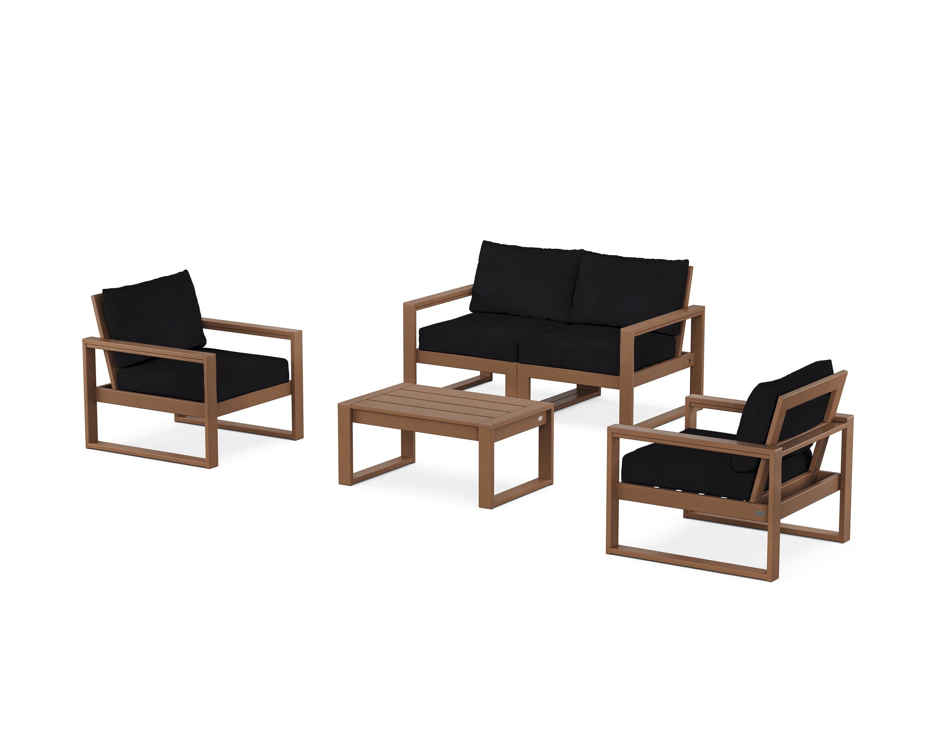 POLYWOOD® EDGE Sectional 4-Piece Deep Seating Set with Loveseat in Teak / Midnight Linen