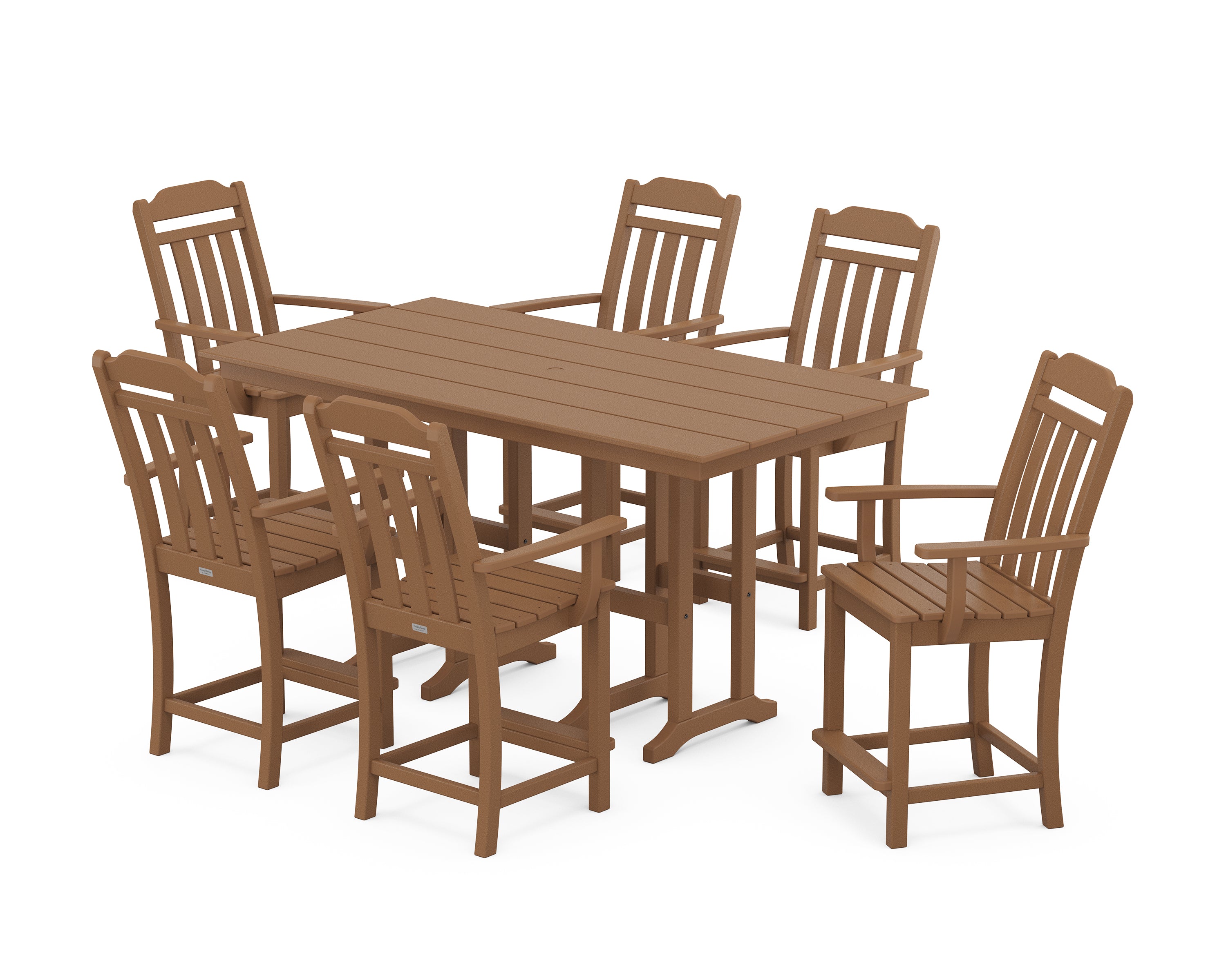 Country Living Cottage Arm Chair 7-Piece Farmhouse Counter Set in Teak