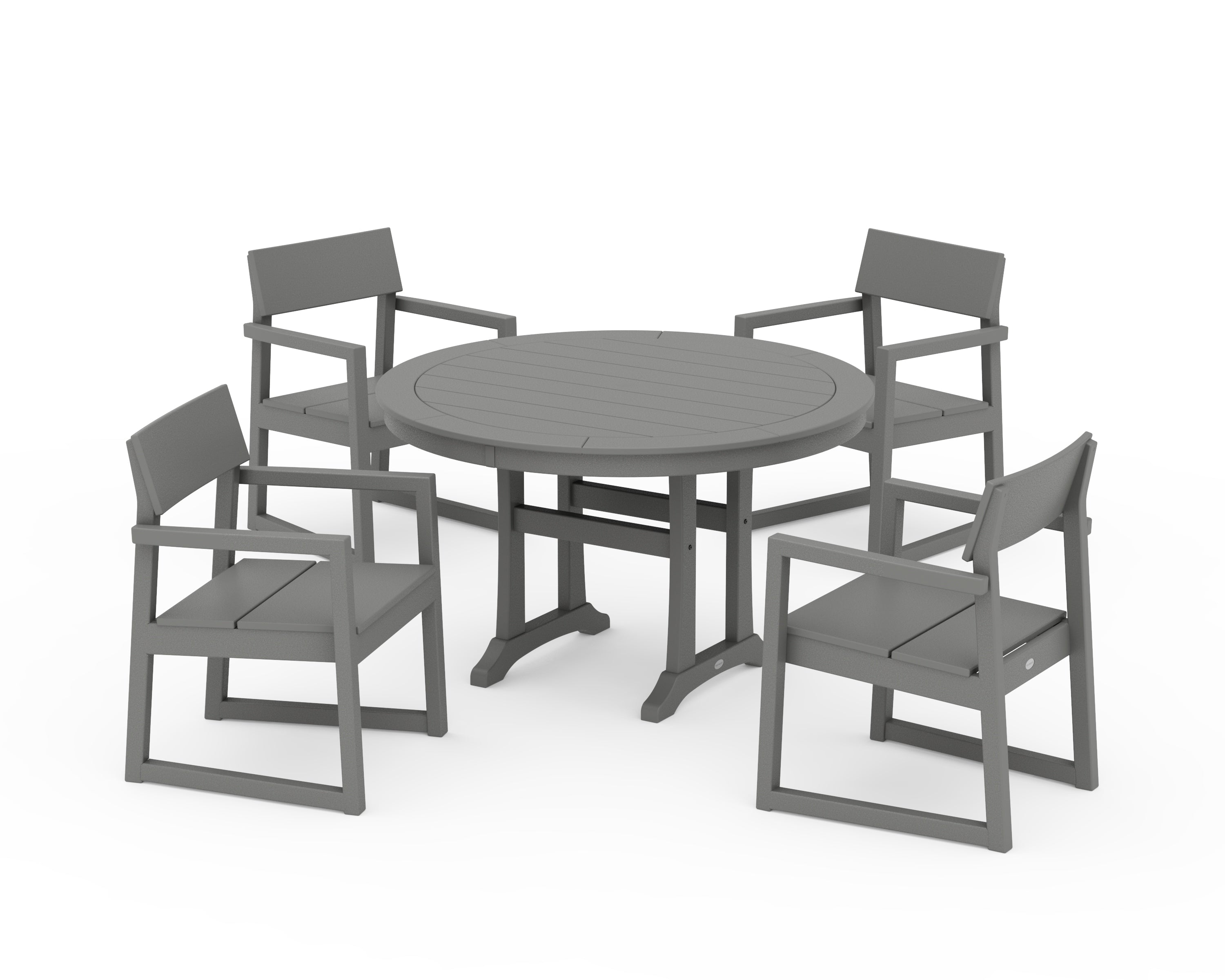 POLYWOOD® EDGE 5-Piece Round Dining Set with Trestle Legs in Slate Grey