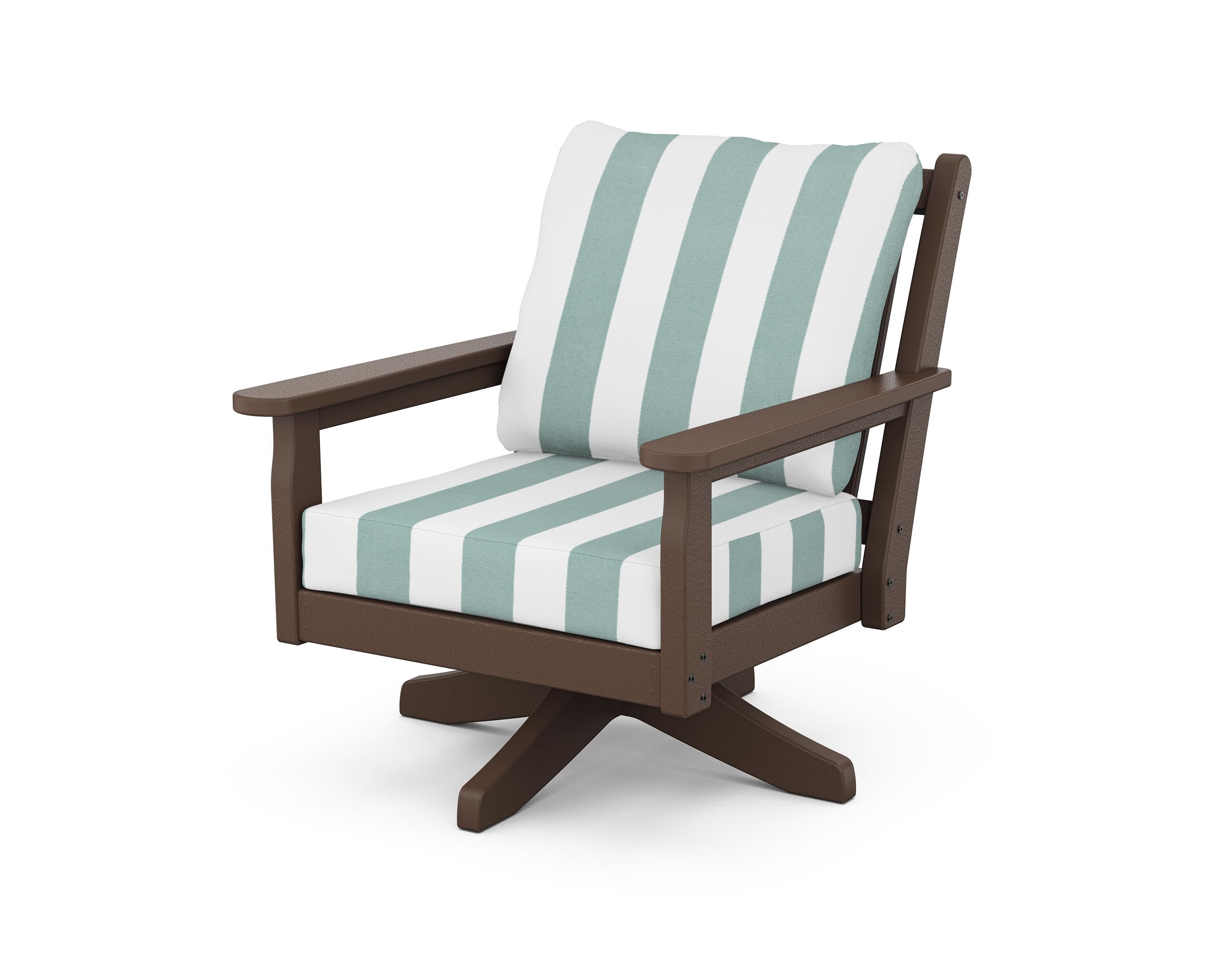 POLYWOOD® Chippendale Deep Seating Swivel Chair in Mahogany / Cabana Stripe Glacier Spa