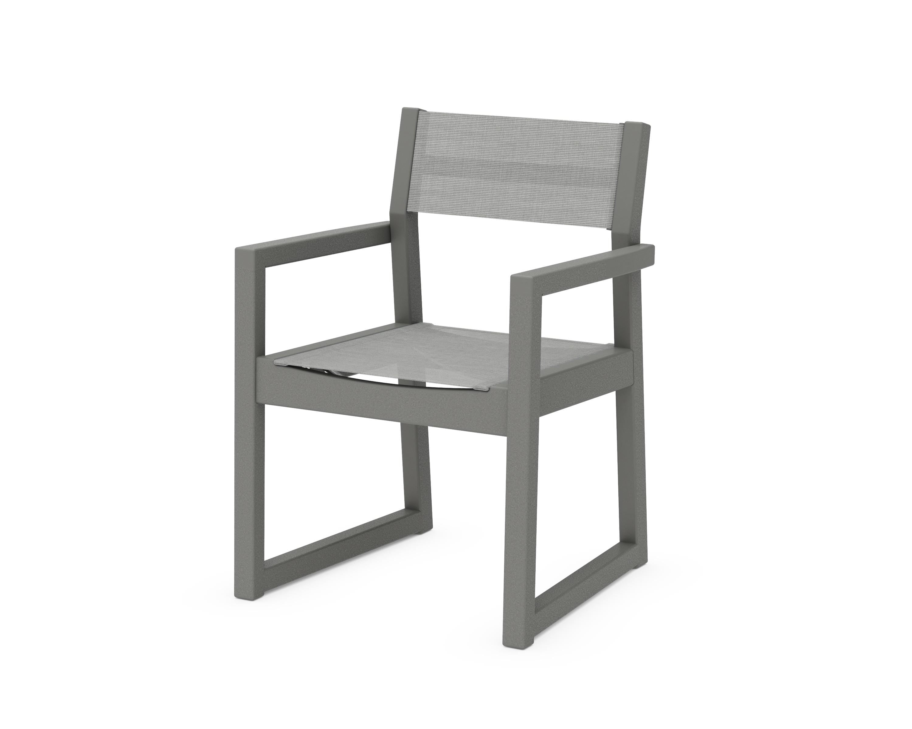 POLYWOOD® EDGE Sling Dining Arm Chair in Slate Grey / Metallic Sling