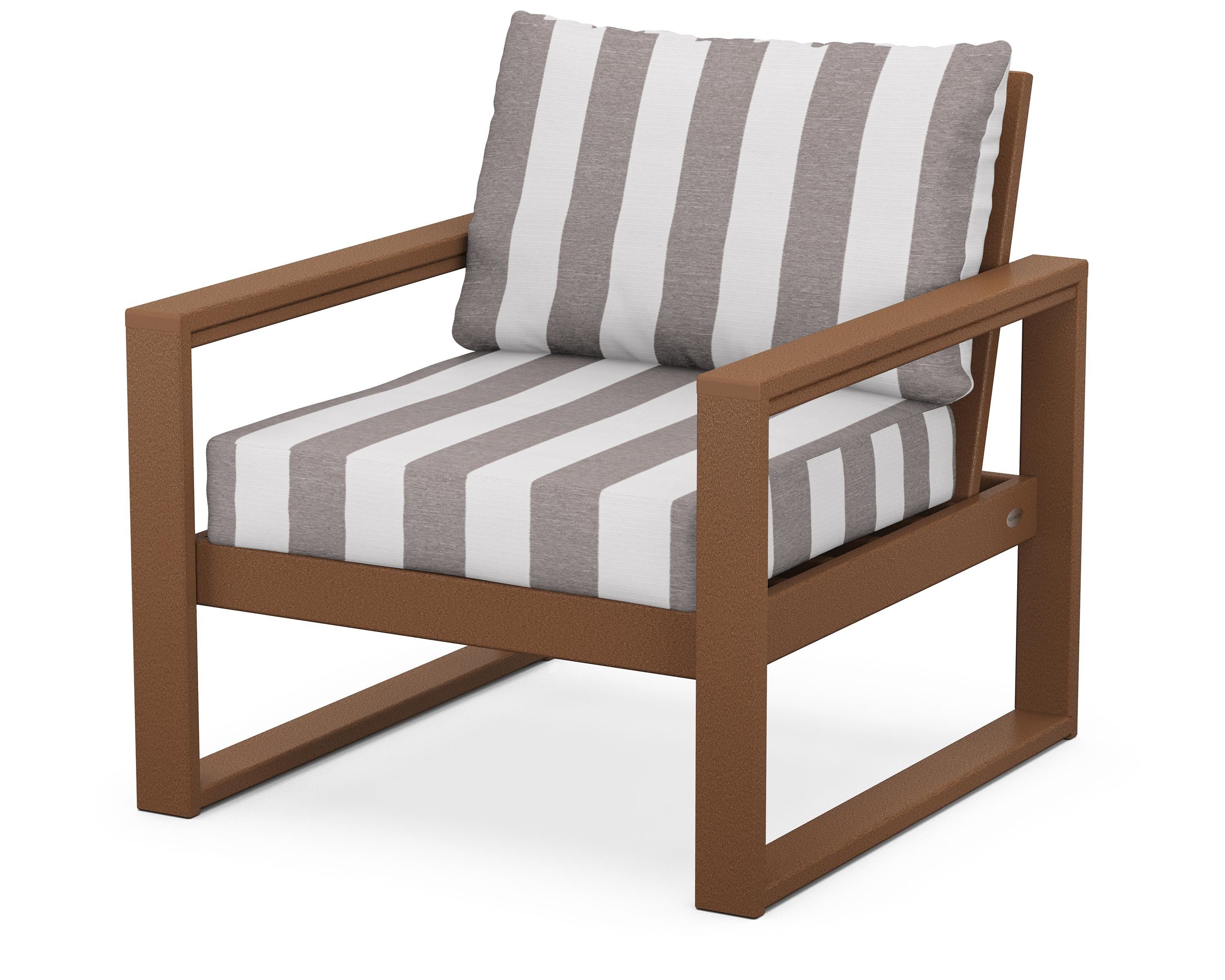 POLYWOOD® EDGE Club Chair in Teak / Cabana Stripe Grey Mist