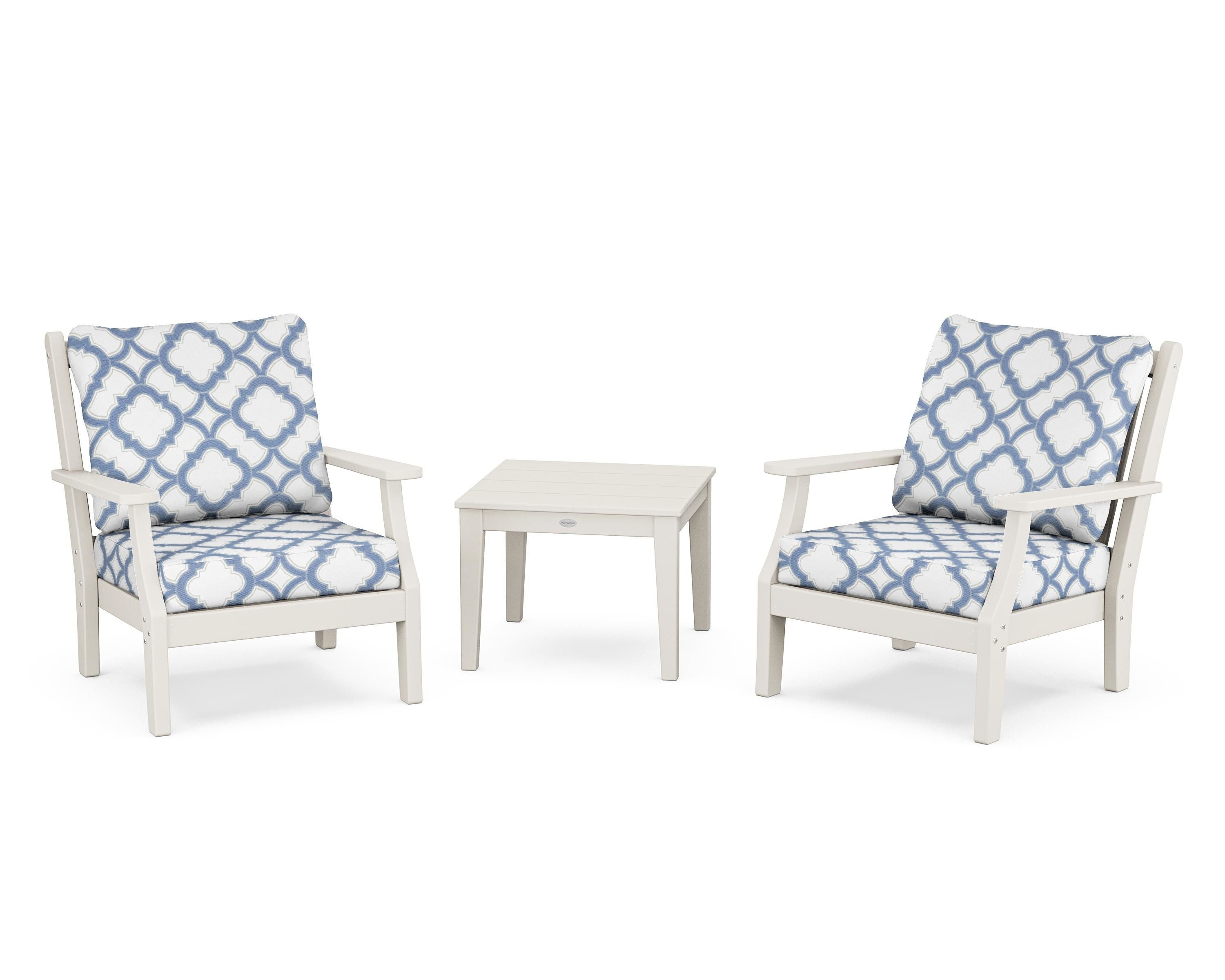 Country Living Wovendale 3-Piece Deep Seating Set in Sand / Trellis Sky Blue