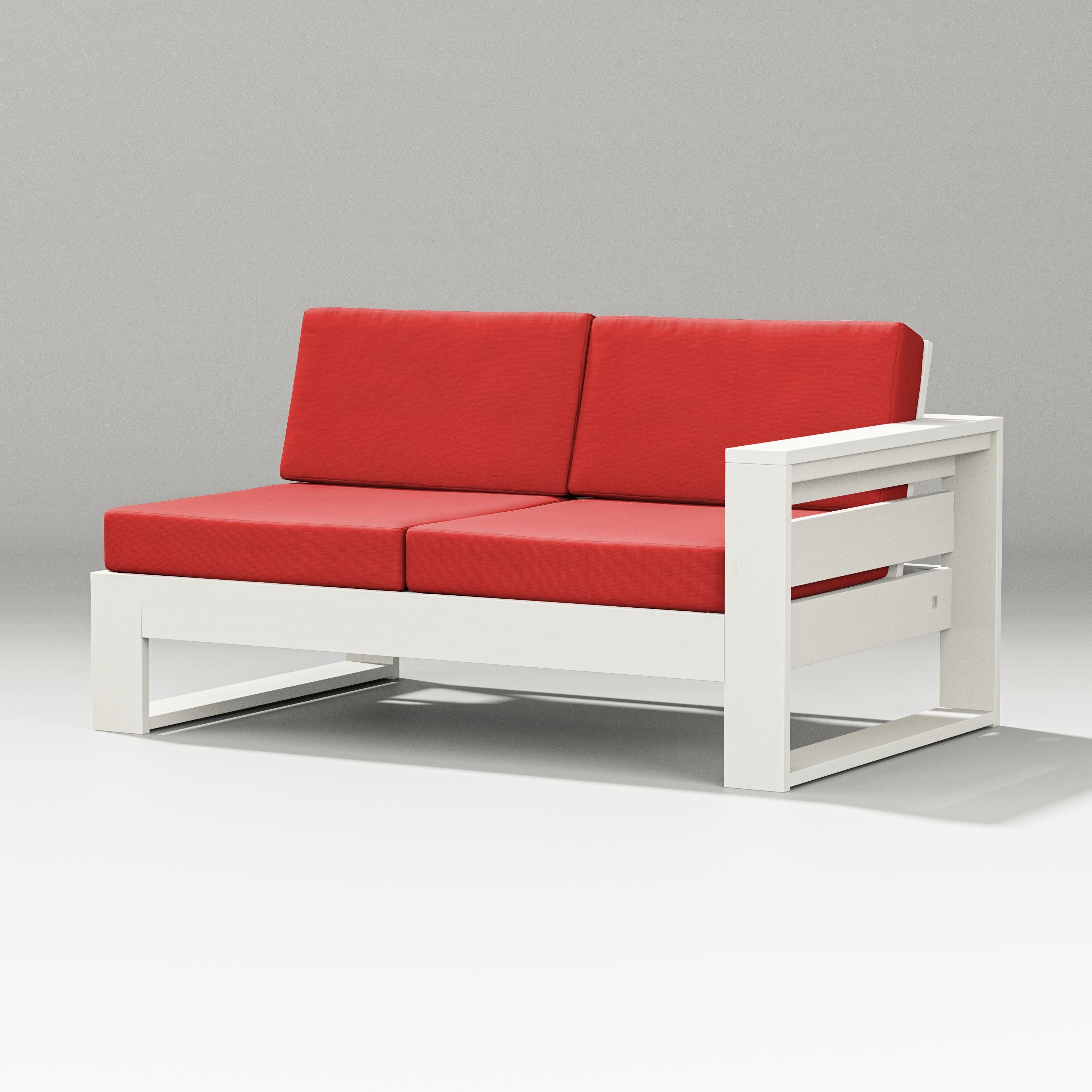 PW Designer Series Latitude Modular Right Arm Loveseat in Vintage White / Crimson Linen