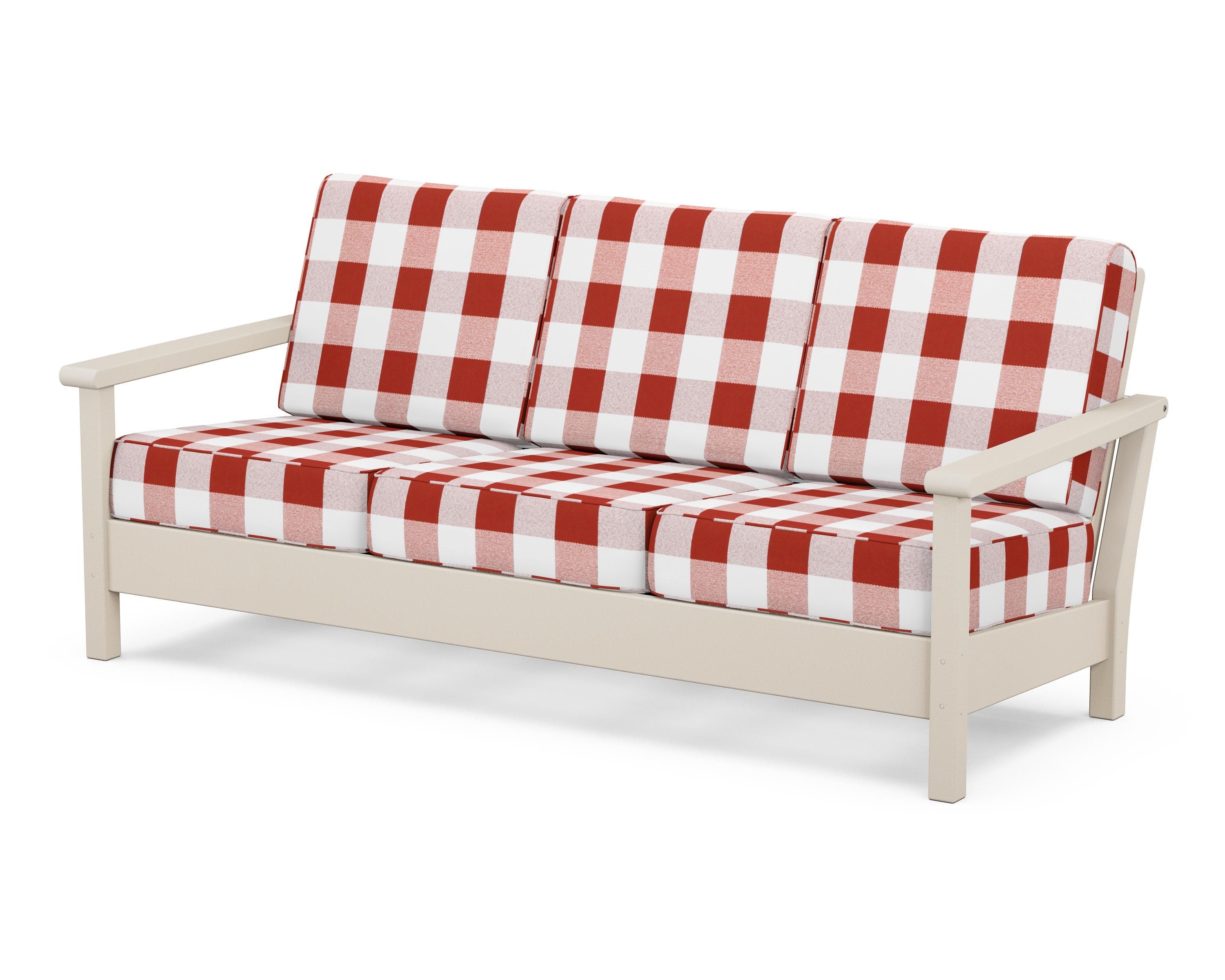 POLYWOOD® Harbour Deep Seating Sofa in Sand / Buffalo Plaid Crimson