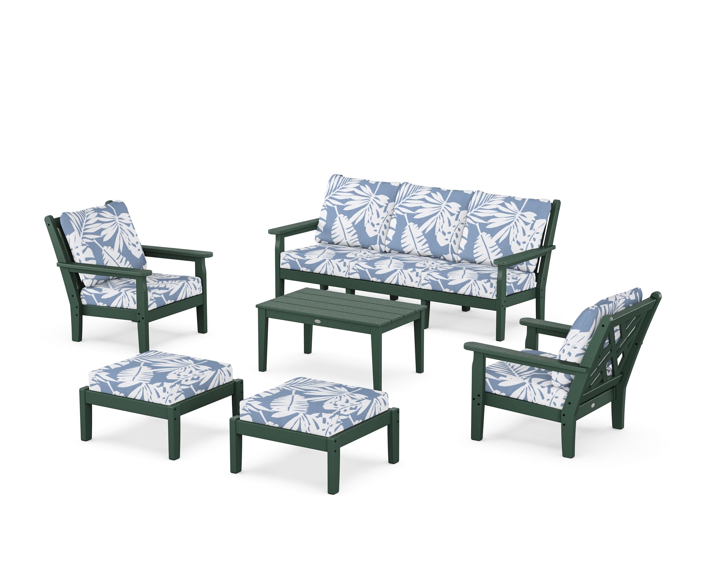 POLYWOOD® Chippendale 6-Piece Lounge Sofa Set in Green / Leaf Sky Blue