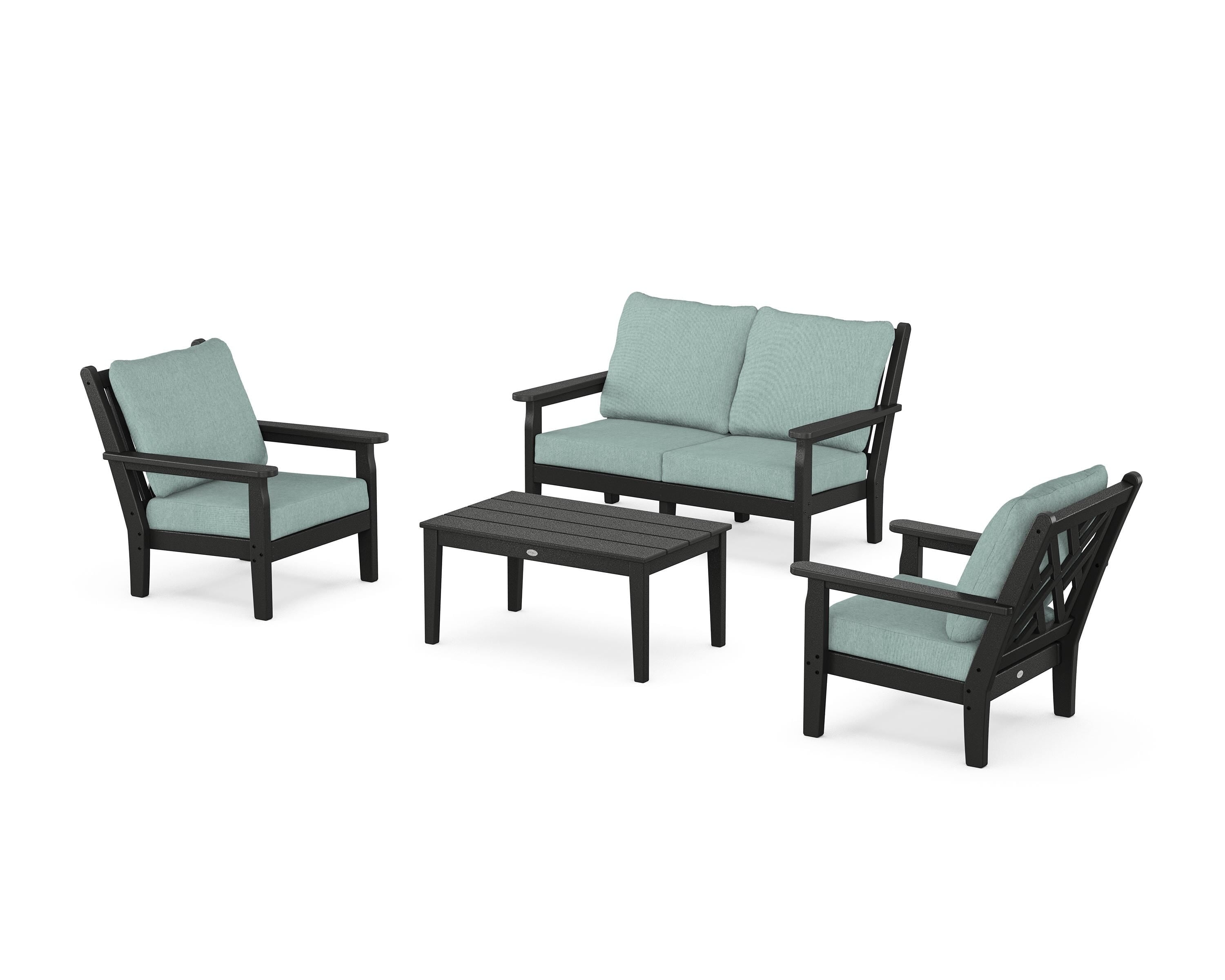 POLYWOOD® Chippendale 4-Piece Deep Seating Set with Loveseat in Black / Glacier Spa