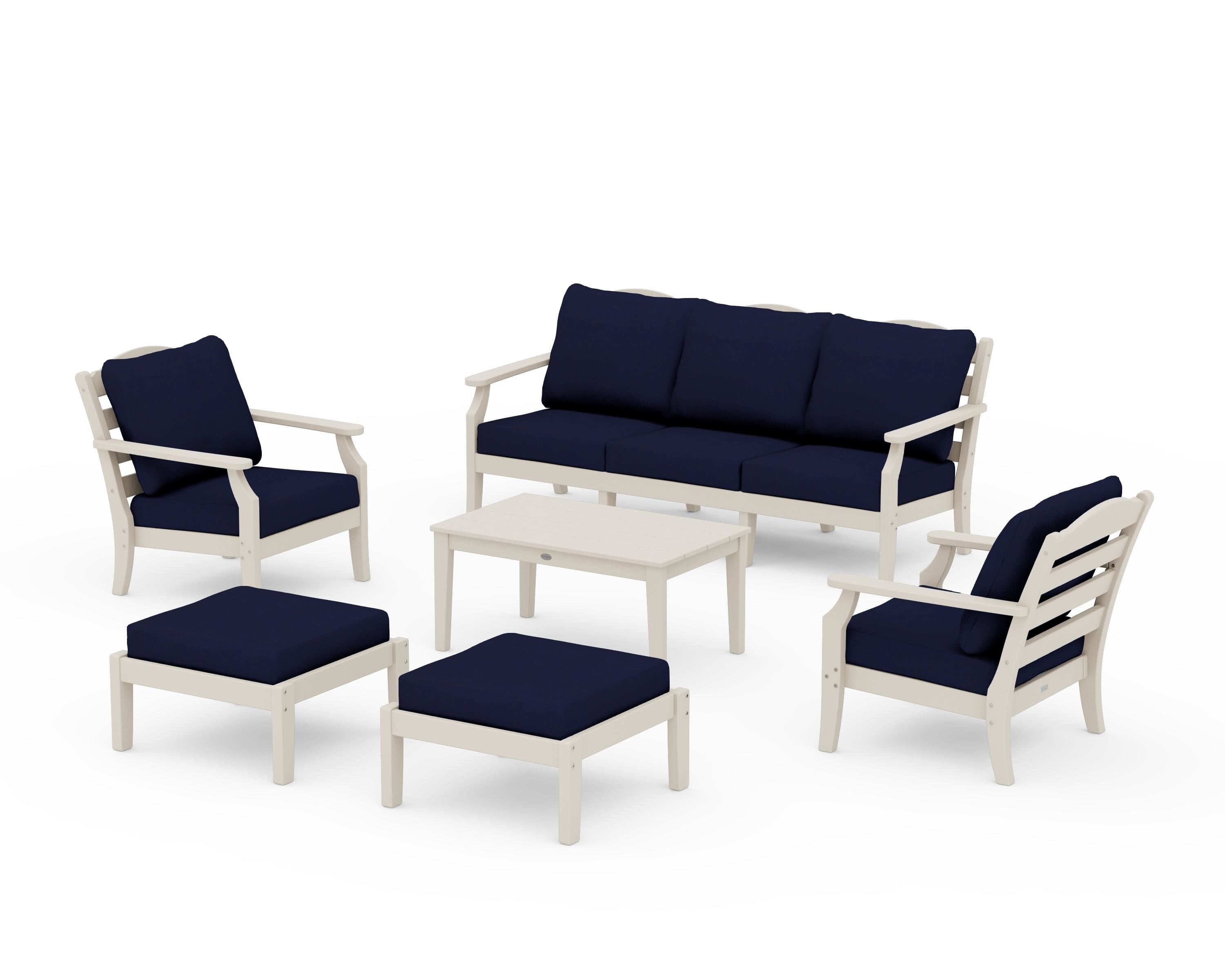 Draper James™ by POLYWOOD® Savannah 6-Piece Lounge Sofa Set in Sand / Navy