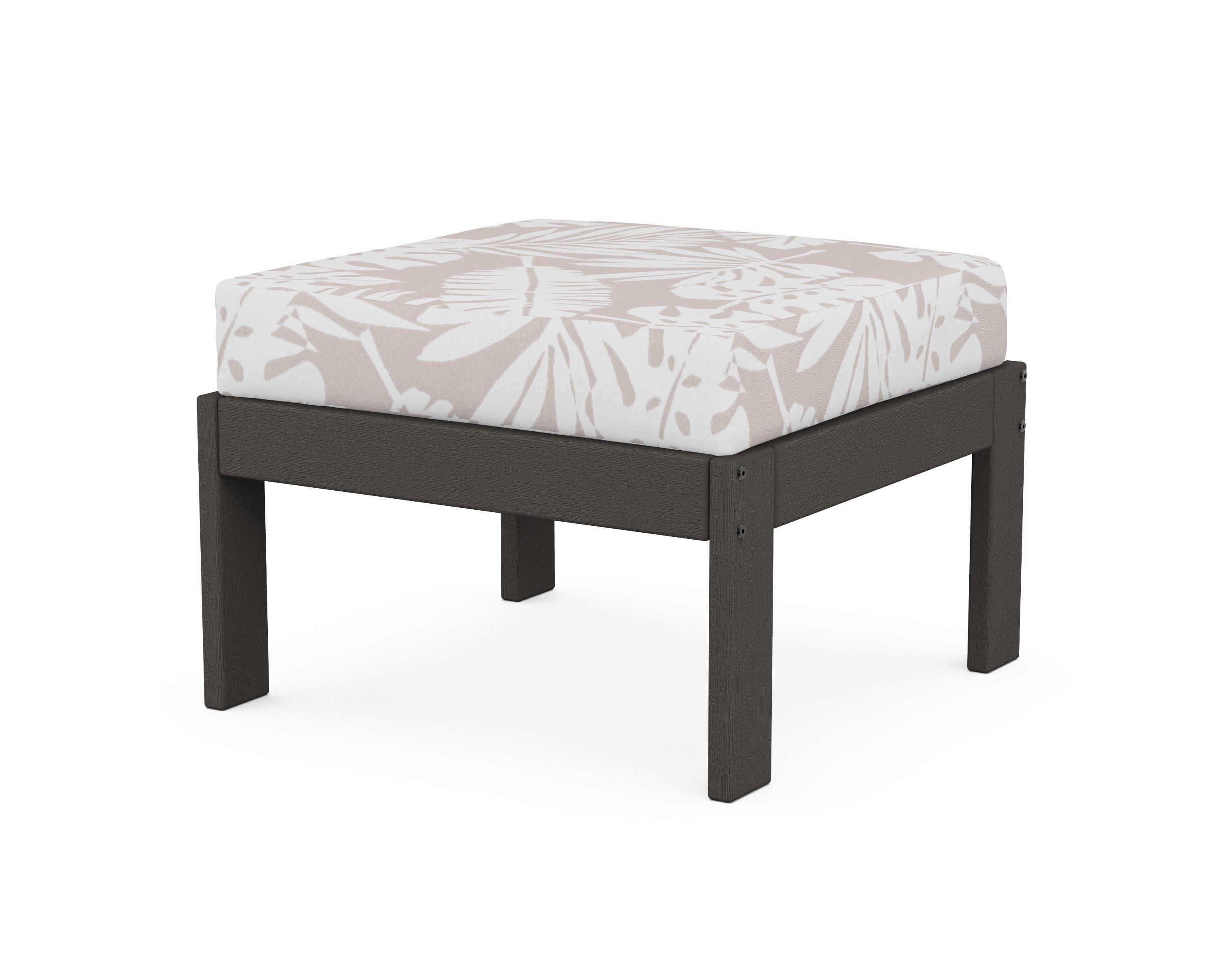 POLYWOOD® Vineyard Modular Ottoman in Vintage Coffee / Leaf Dune Burlap