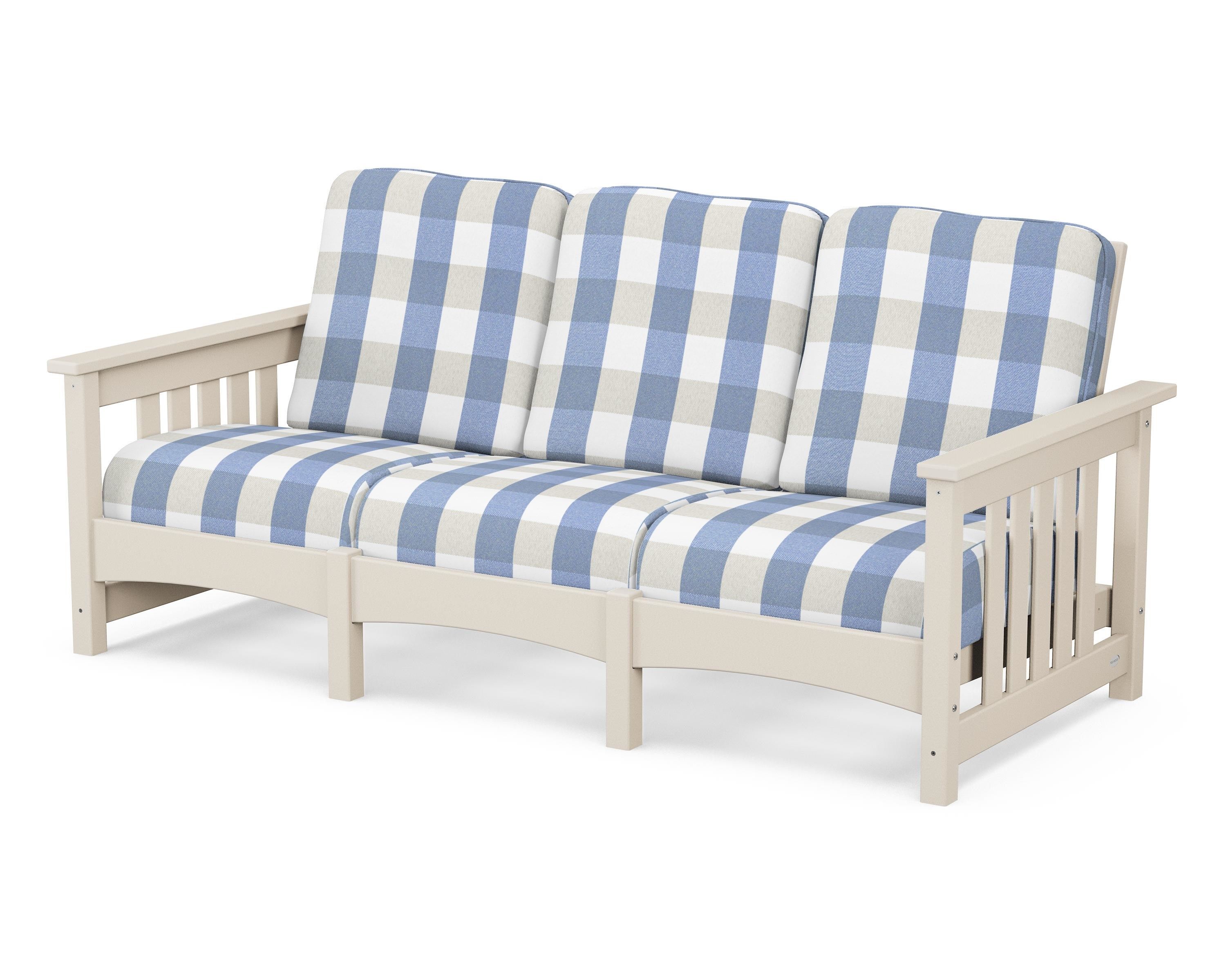 POLYWOOD® Club Mission Sofa in Sand / Buffalo Plaid Sky Blue
