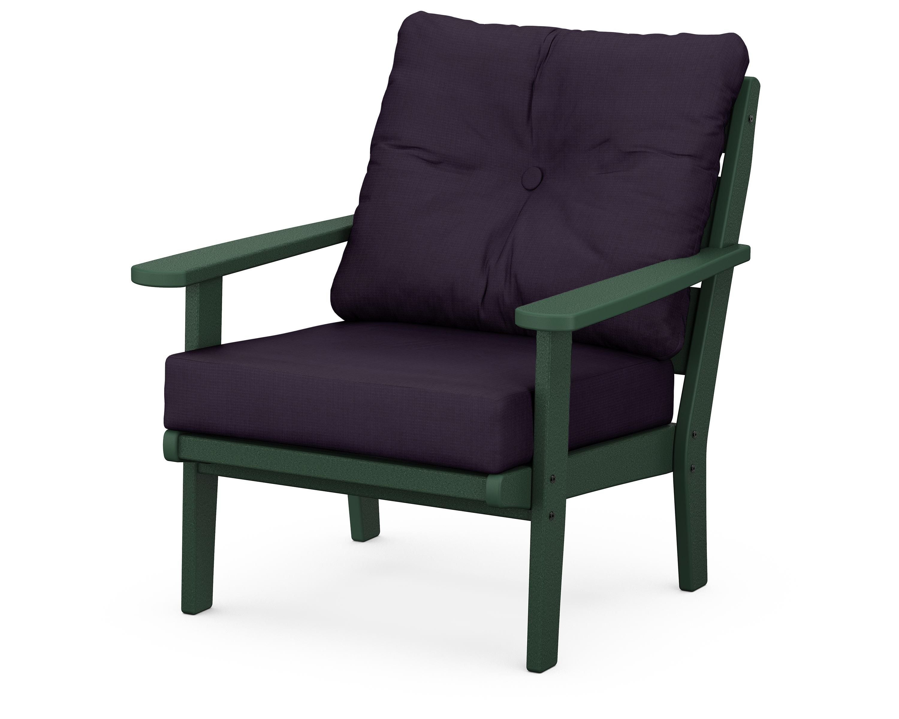 POLYWOOD® Lakeside Deep Seating Chair in Green / Navy Linen