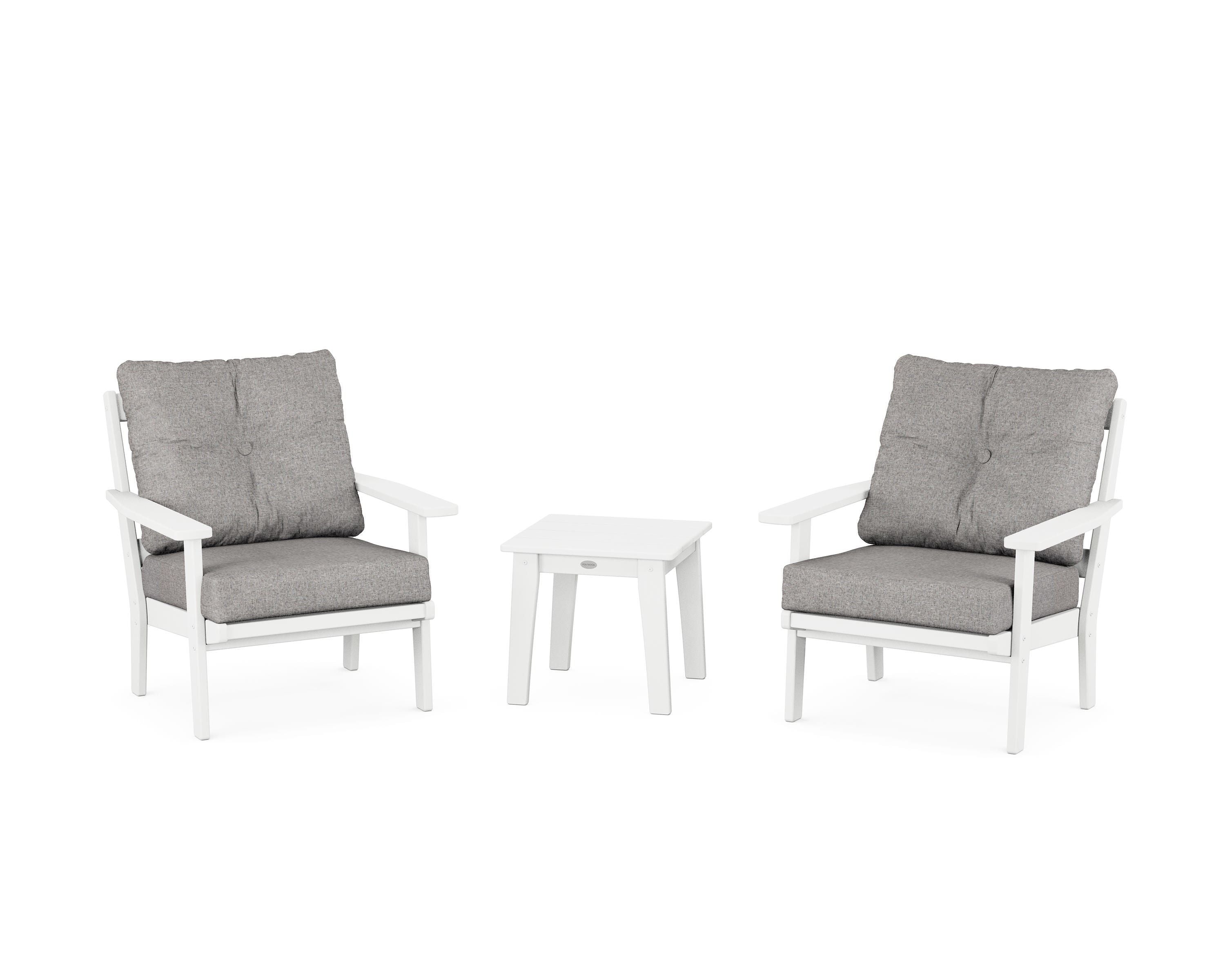 POLYWOOD® Prairie 3-Piece Deep Seating Set in White / Grey Mist