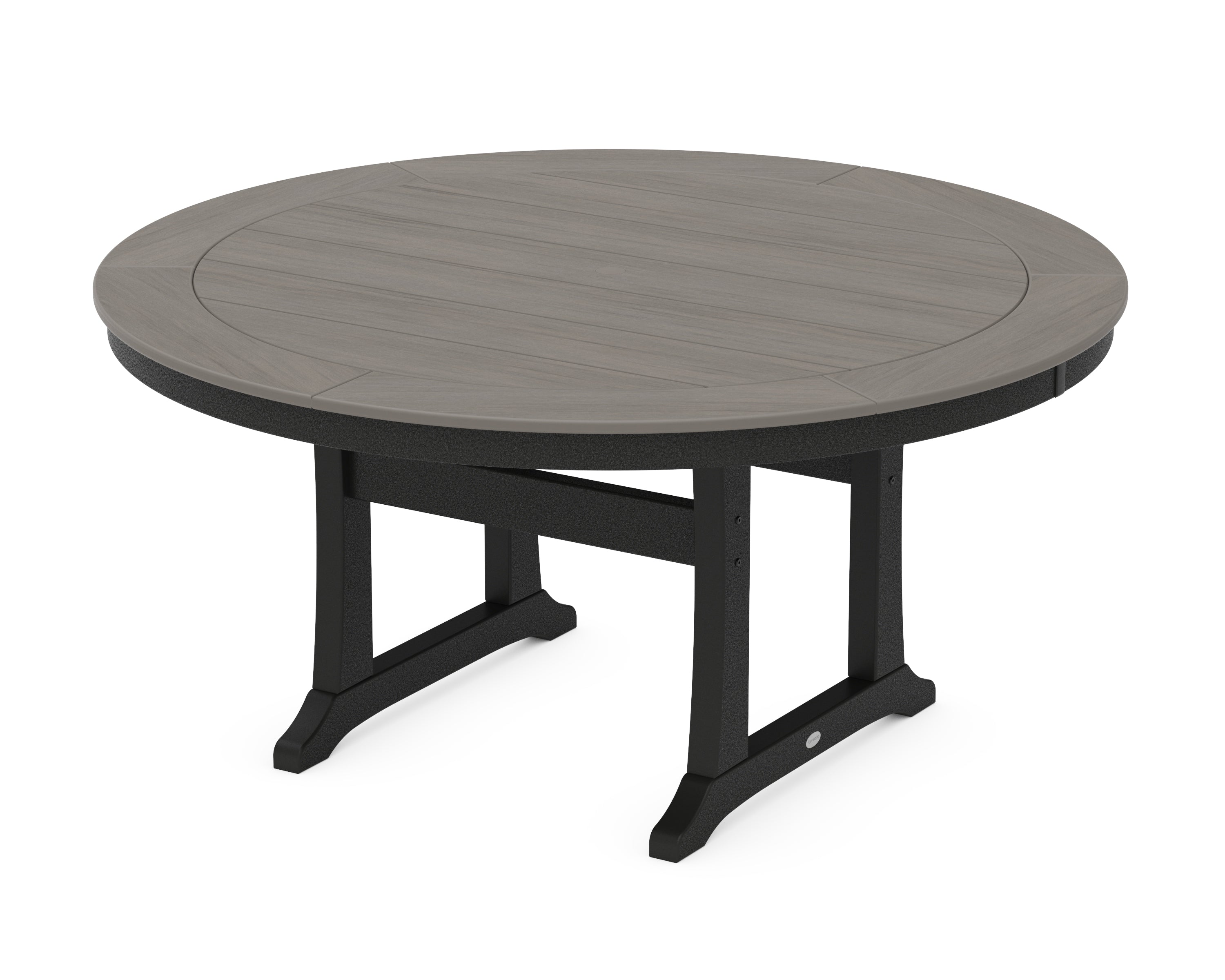 POLYWOOD® Nautical Trestle 60" Round Dining Table in Black / Driftwood