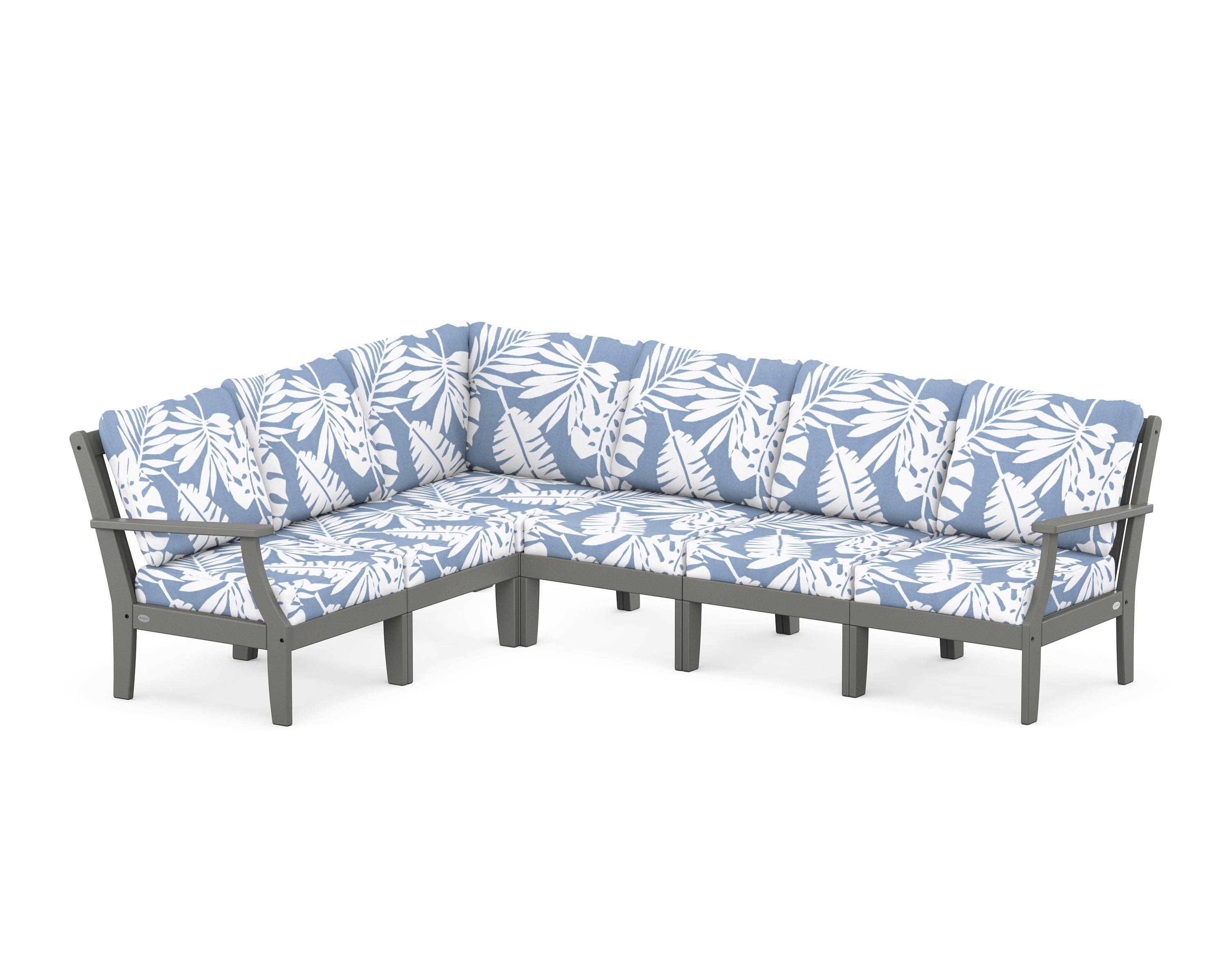 POLYWOOD® Braxton Modular 6-Piece Deep Seating Set in Slate Grey / Leaf Sky Blue